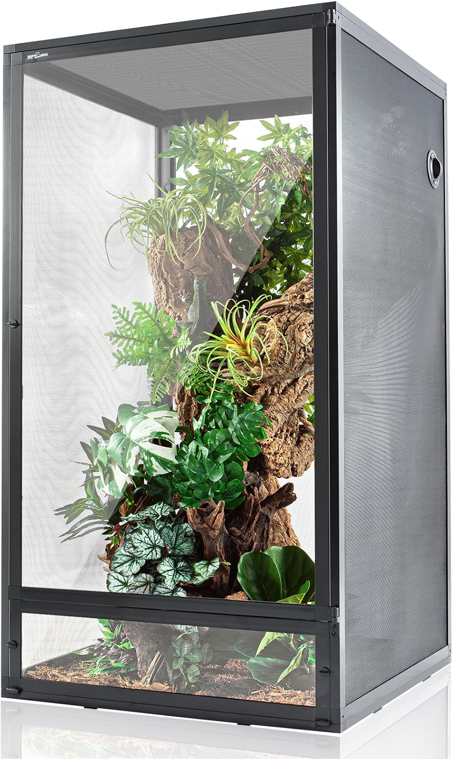 REPTI ZOO 120 Gallon Reptile Terrarium – Aluminum Screen Cage Open Air Foldable Tank for Bearded Dragon, Snake and More