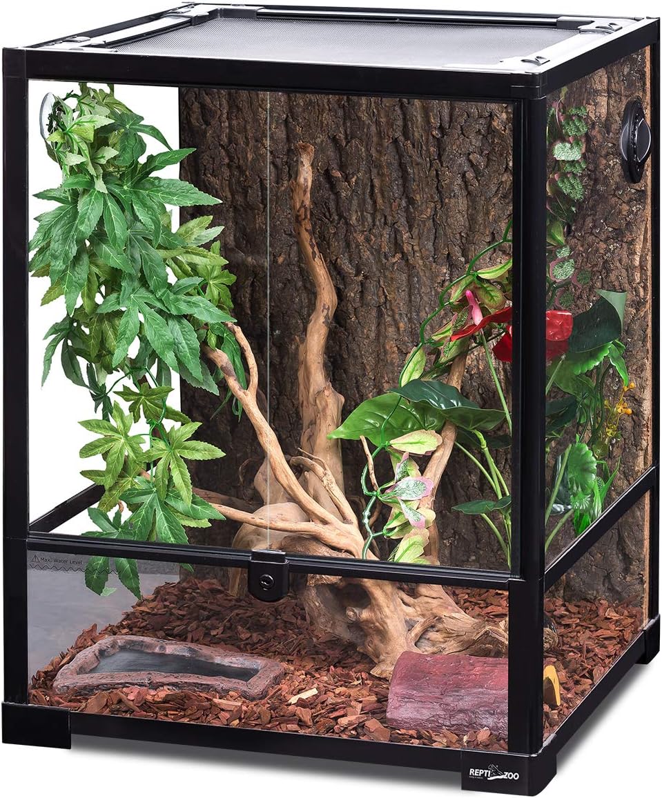 REPTI ZOO Reptile Glass Terrarium, 18″ x 18″ x 24″ Front Opening with Double Hinge Door & Top Screen Ventilation, 30 Gallon Tank Large Reptile Terrarium (Knock-Down)