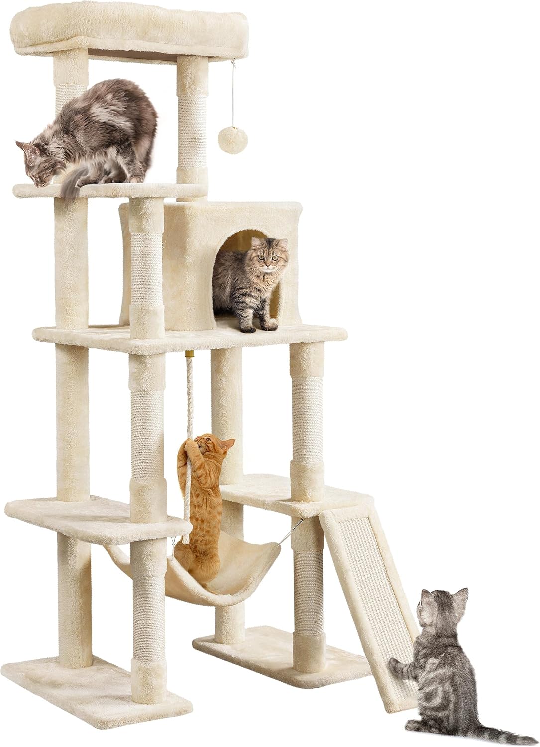 Yaheetech 54in Cat Tree Tower for Large Cats, Multi-Level Condo & Hammock