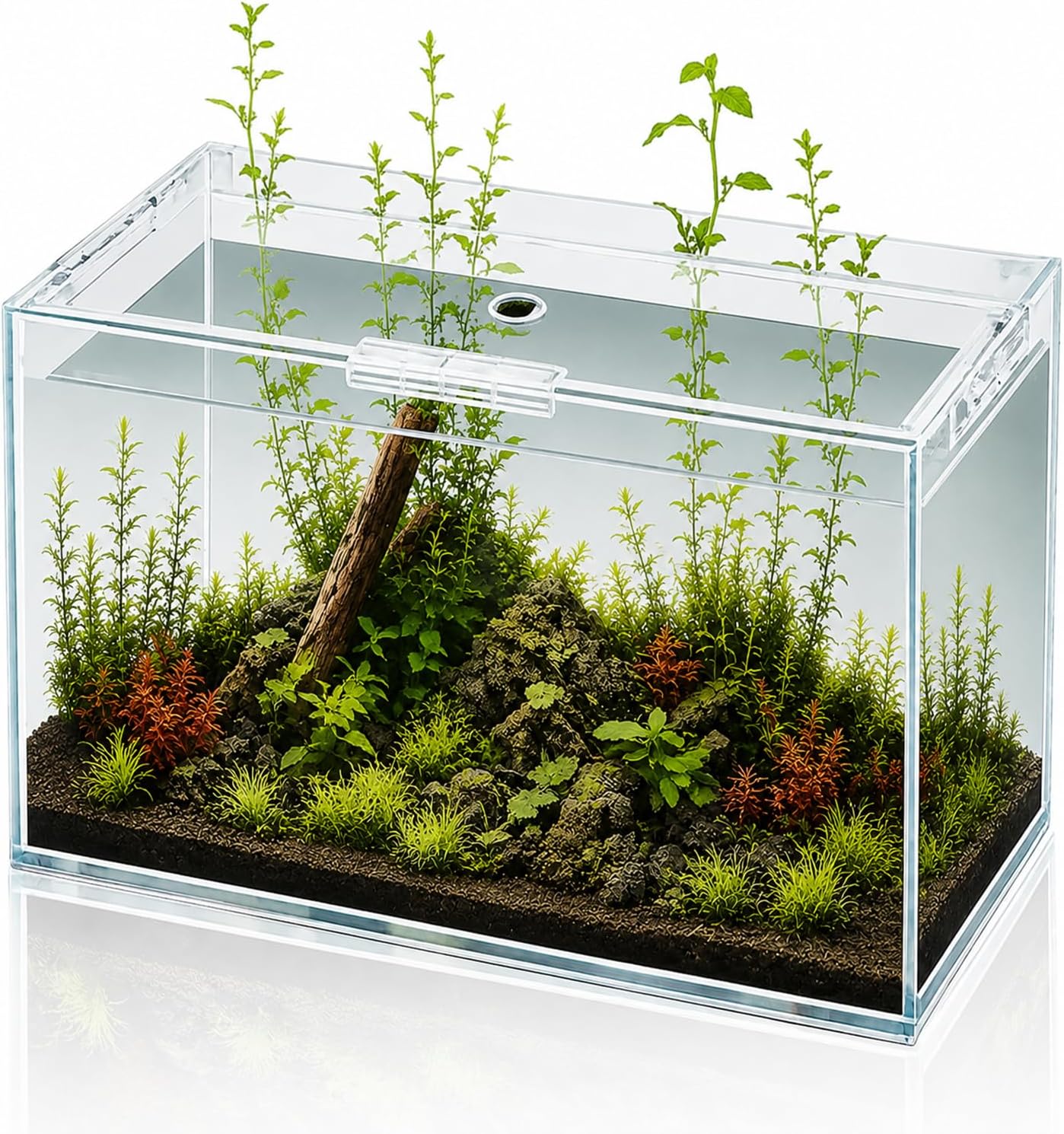 6 Gallon Glass Fish Tank 5 Gallon Open-Back Lid, Small Aquarium Fish Bowl Cube for Betta Goldfish Snails Shrimp Aquatic Planting, Ultra Clear Rimless Design Low Iron