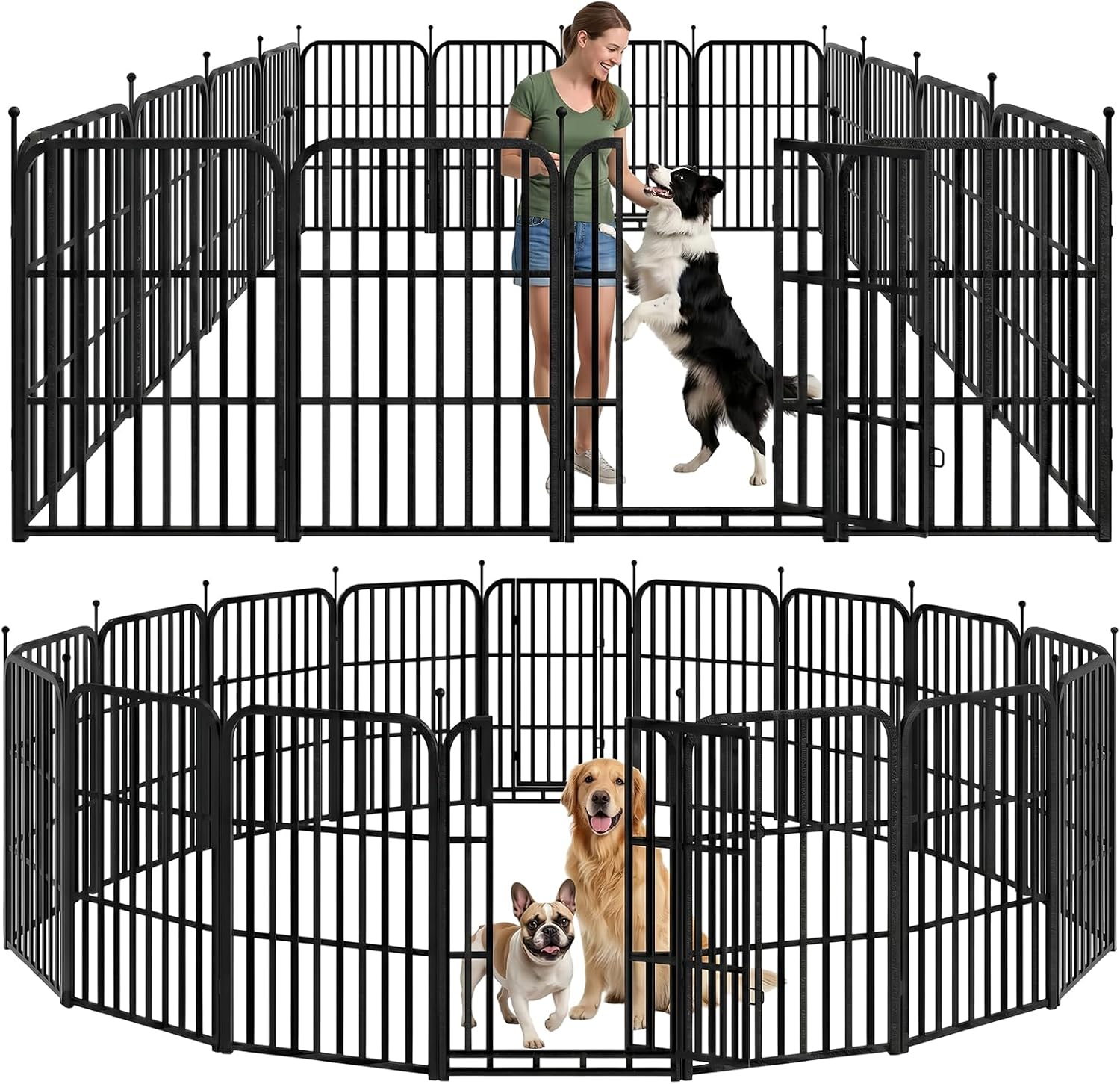 Dog Fence Heavy Duty Metal 40″ Tall, 16 Panels Dog Playpen with 2 Doors, Dog Pen for Large Dogs, 36FT 102 Sq. ft Portable Fence Outdoor for Yard, Camping & RV, Automatic Lock