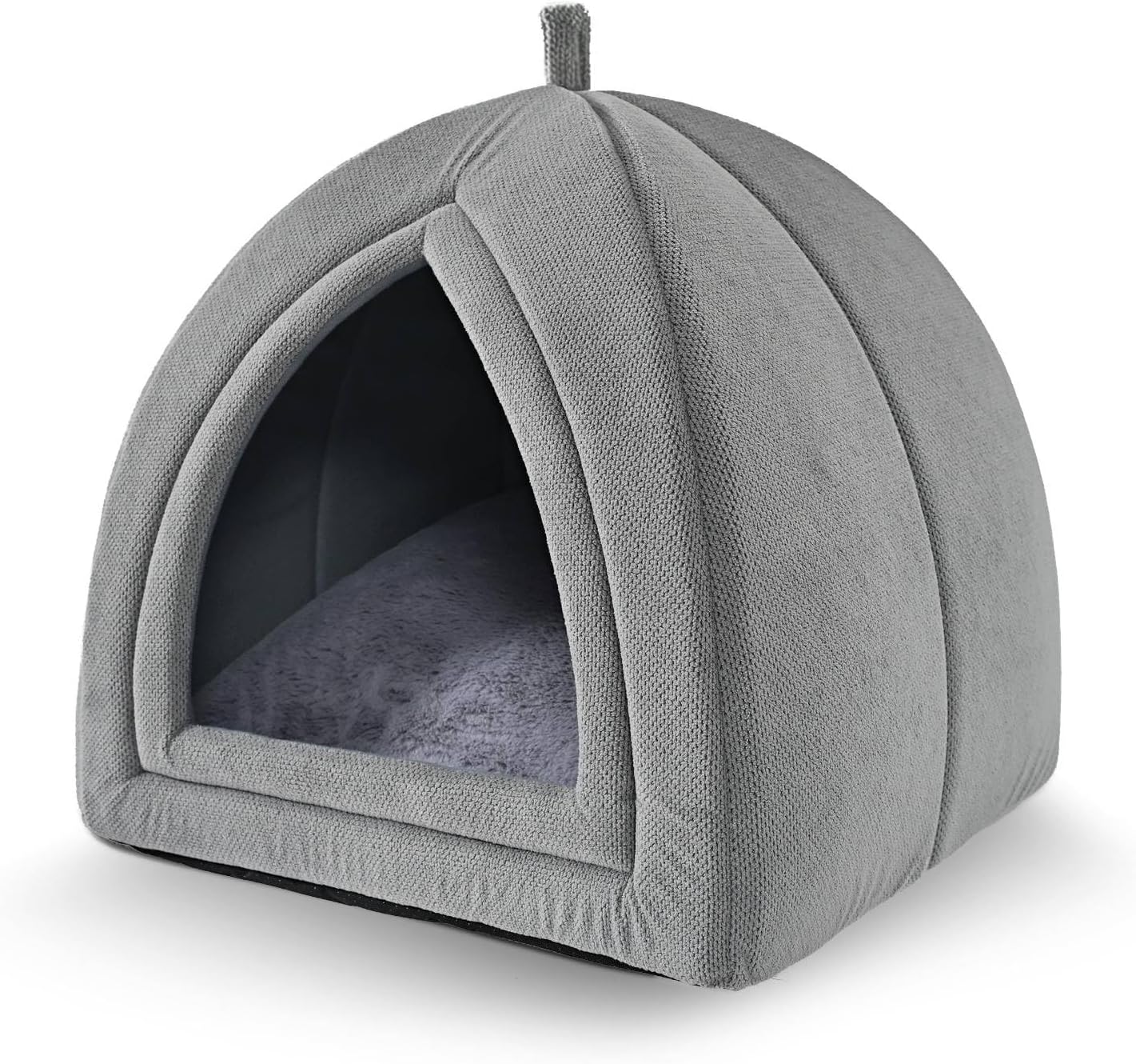 Amazon Basics Cat Bed Cave, 2-in-1 Foldable House for Indoor Cats, with Washable Cushion and Non-Slip Base, 15 x 15 Inches, Small, LightGray
