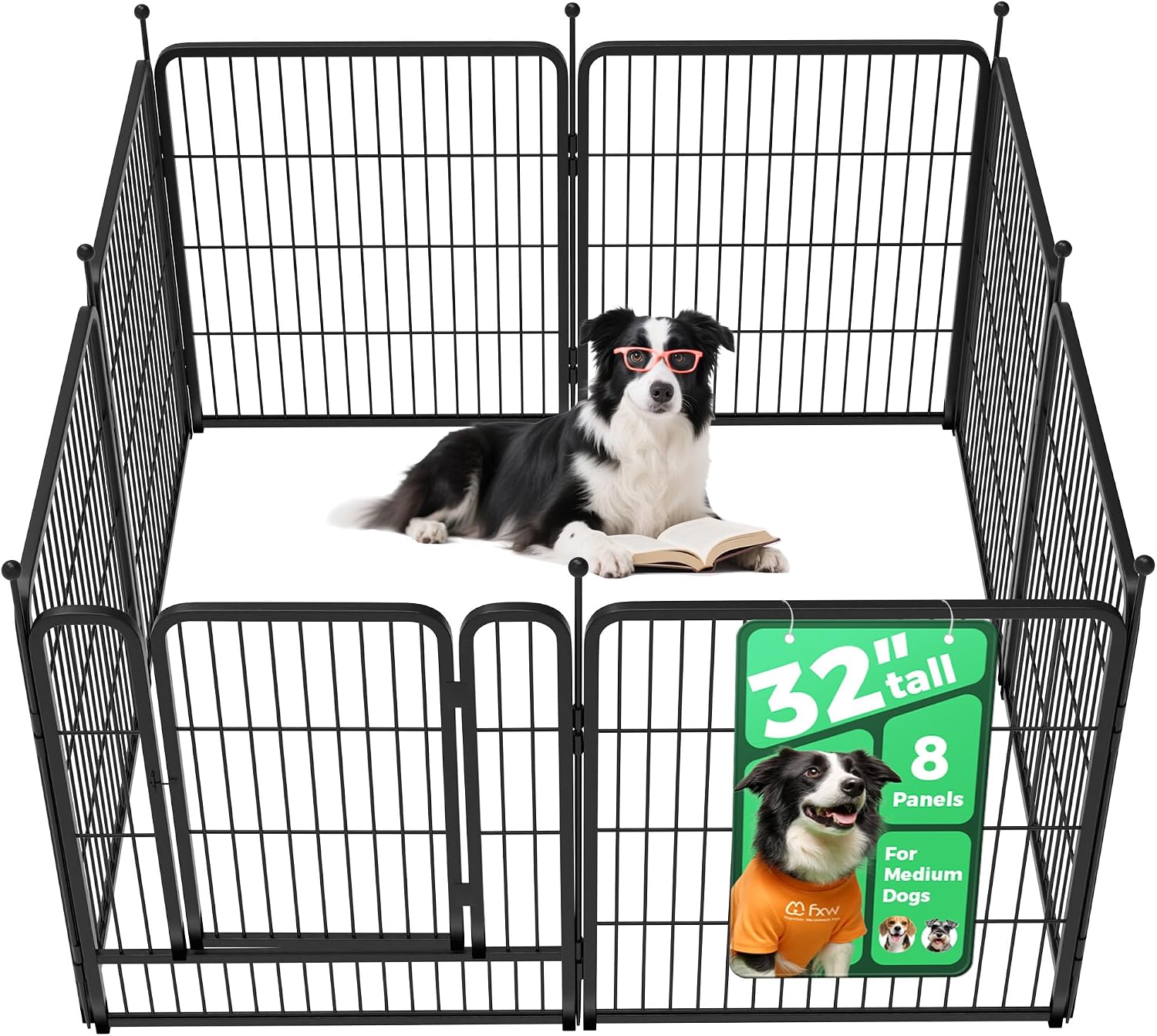 FXW Rollick Dog Playpen, Indoor, Yard & RV Camping, 32″ H, 8 Panels