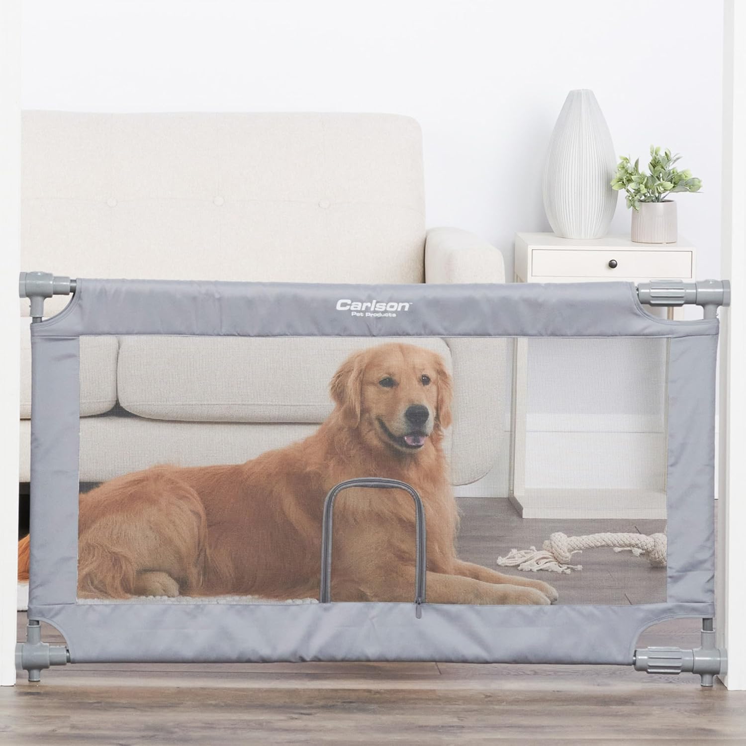 Carlson 27.5-50″ Extra Wide Expandable Dog Gate with Small Pet Door, Mesh Pet Gate for Doorways, Hallways & Bottom of Stairs, Cat Gate, Gray