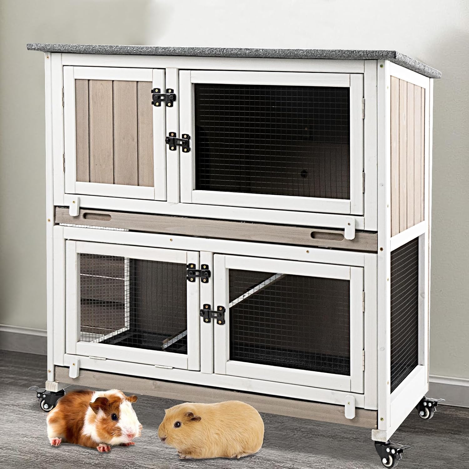ketive 36″ L Guinea Pig Cages Wooden, 2 Story Rabbit Cage Indoor