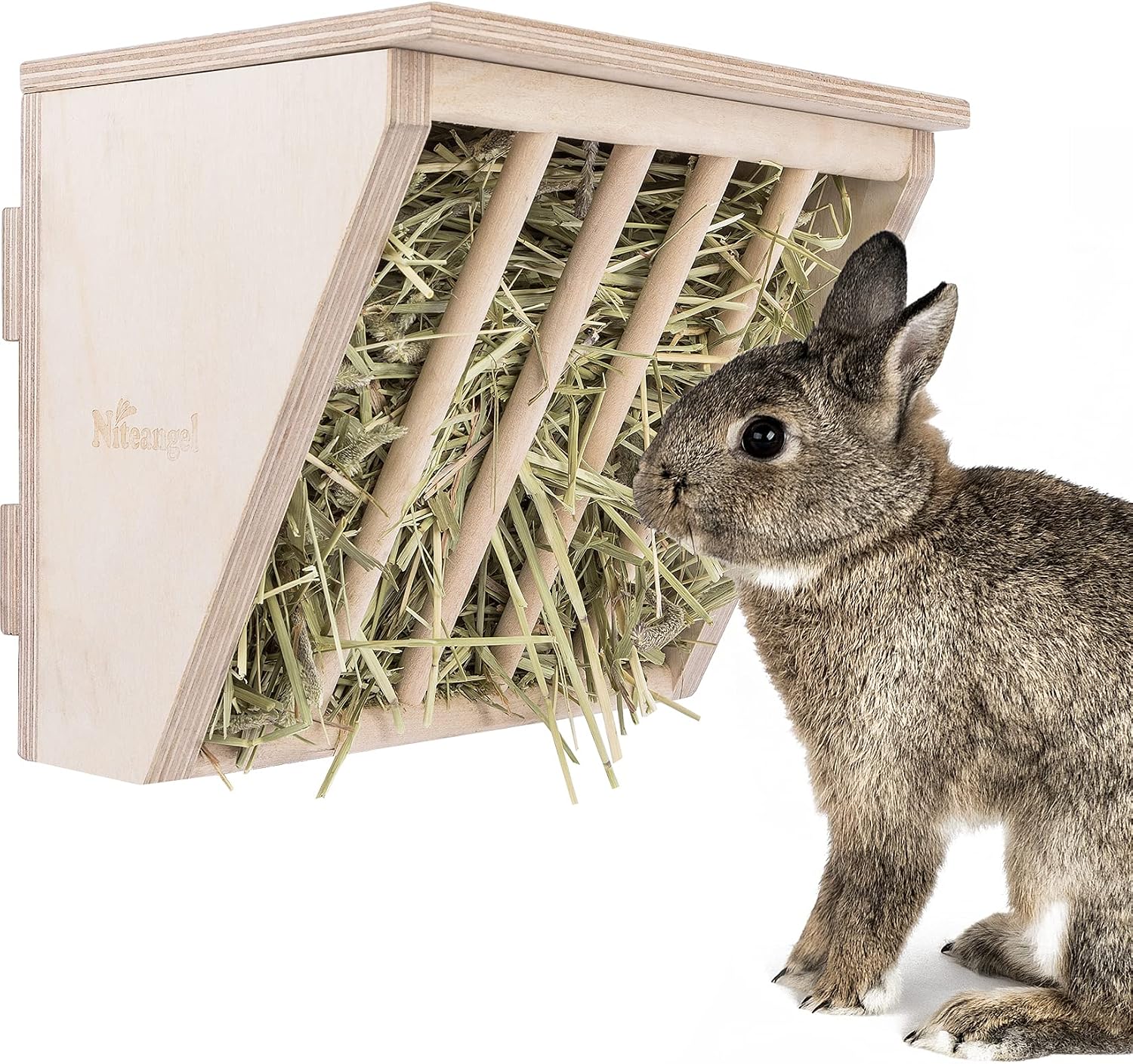 Niteangel Pet Wooden Hay Manger with Seat, Large Size, 9-7/8” x 6-3/4” x 8” (Plywood)