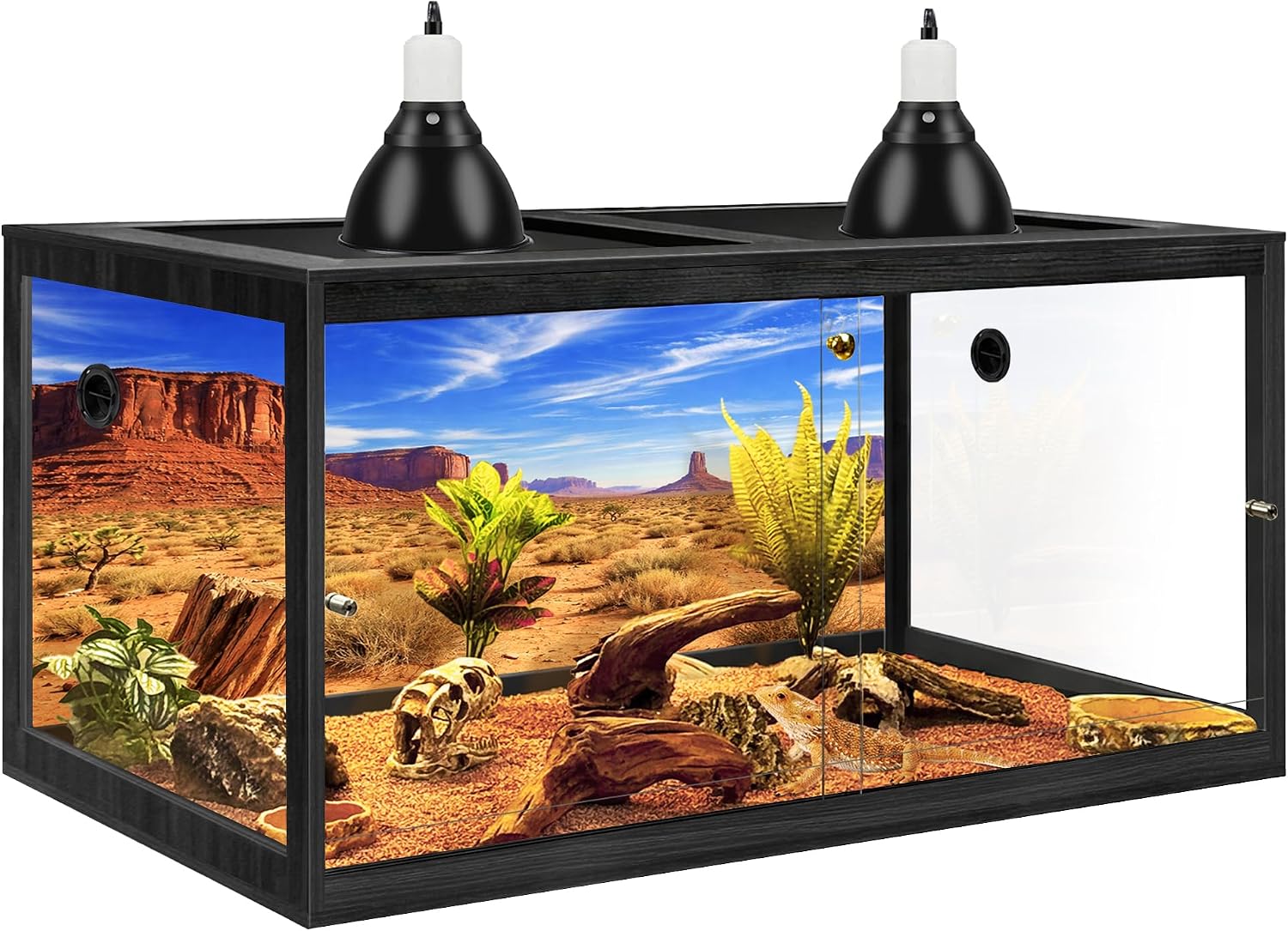 PROLEE 110 Gallon Bearded Dragon Tank, Reptile Enclosure with Tempered Glass Sliding Doors, Lockable Front Opening and Metal Mesh Top, Large Terrarium for Lizards and Snakes, Black
