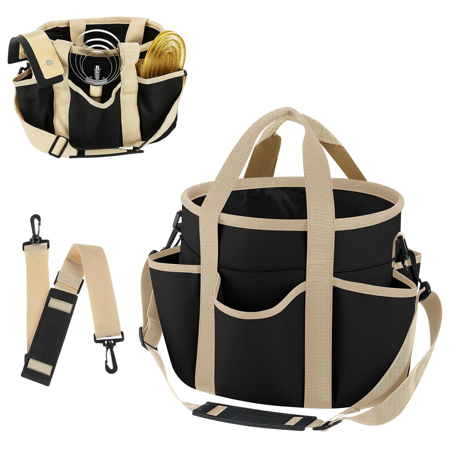 Abbylike Grooming Tote,Stylish,10.63 x 10.63 x 9.45 Inch,Khaki and Black