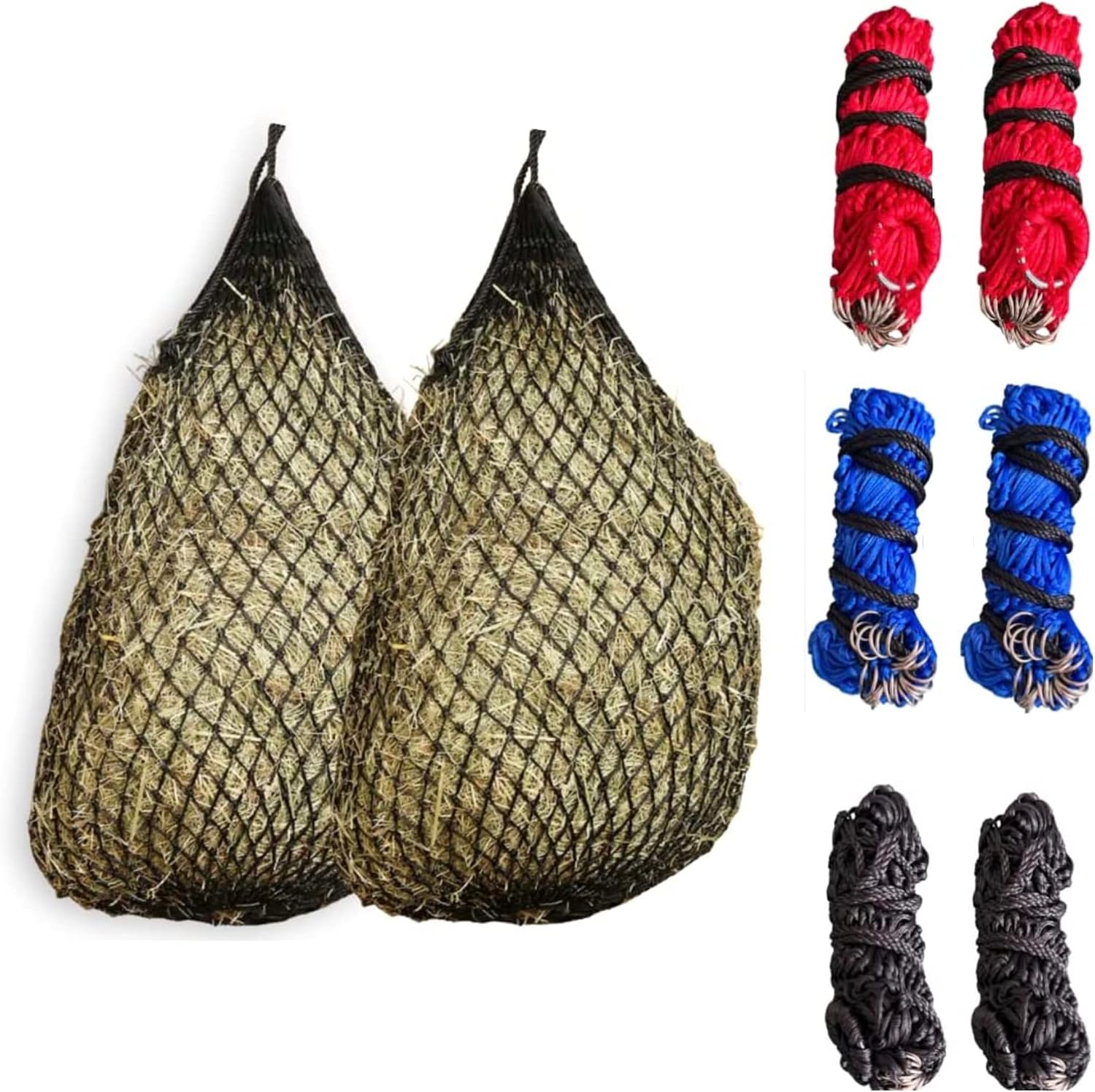 (2piece) XL Slow Feed Haynet 42” with 26 Rings Protection | Holes 2×2 inch | Slow Feed Haynet for Horses | Slow Feed Hay Bag | Multi_Pack_Combo_Deals (Pack_of_2, Black)