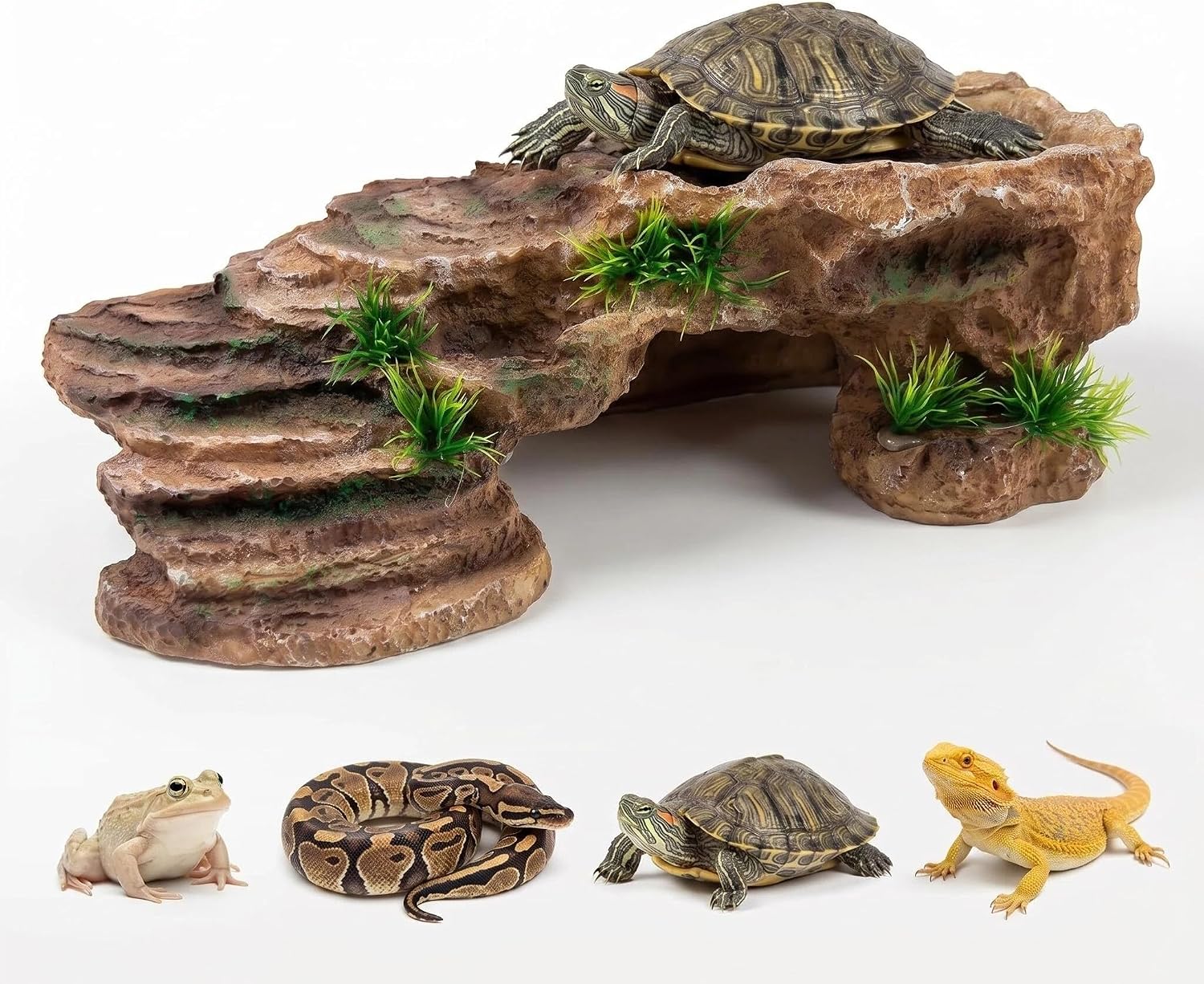 Reptile Rock Cave Hideout, Simulation Natural Rock Habitat Decor, Resin Reptile Hide Cave for Lizard, Gecko, Bearded Dragon, Snake, Tortoise (Medium-10.6×5.7×3.5)