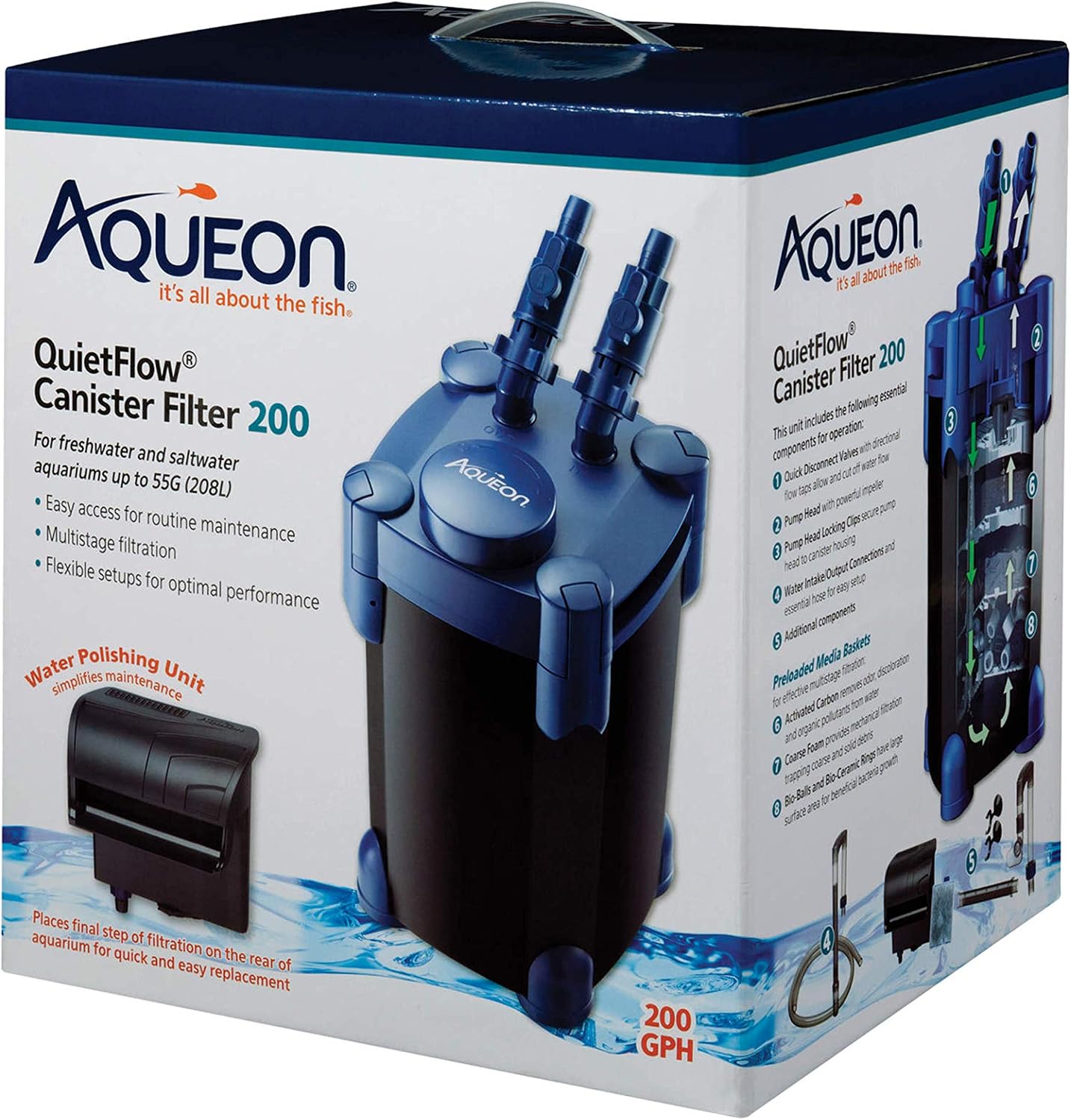Aqueon QuietFlow Canister Aquarium Filter, Up to 55 Gallons (ECOM)