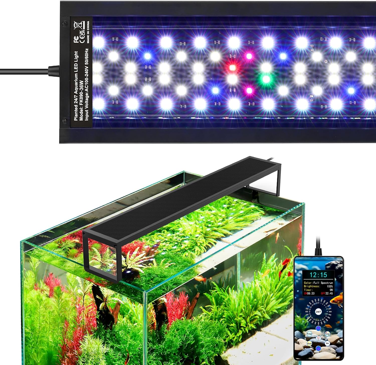 fishkeeper 36W Aquarium Light, 24/7 Mode with One‑Touch Time Calibration