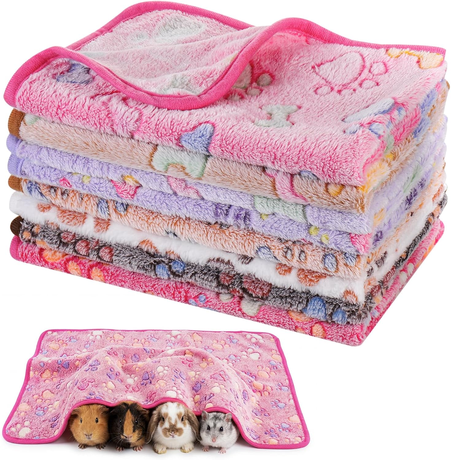 8 Pcs Guinea Pig Bedding, Washable Fleece Cage Liners & Soft Blankets