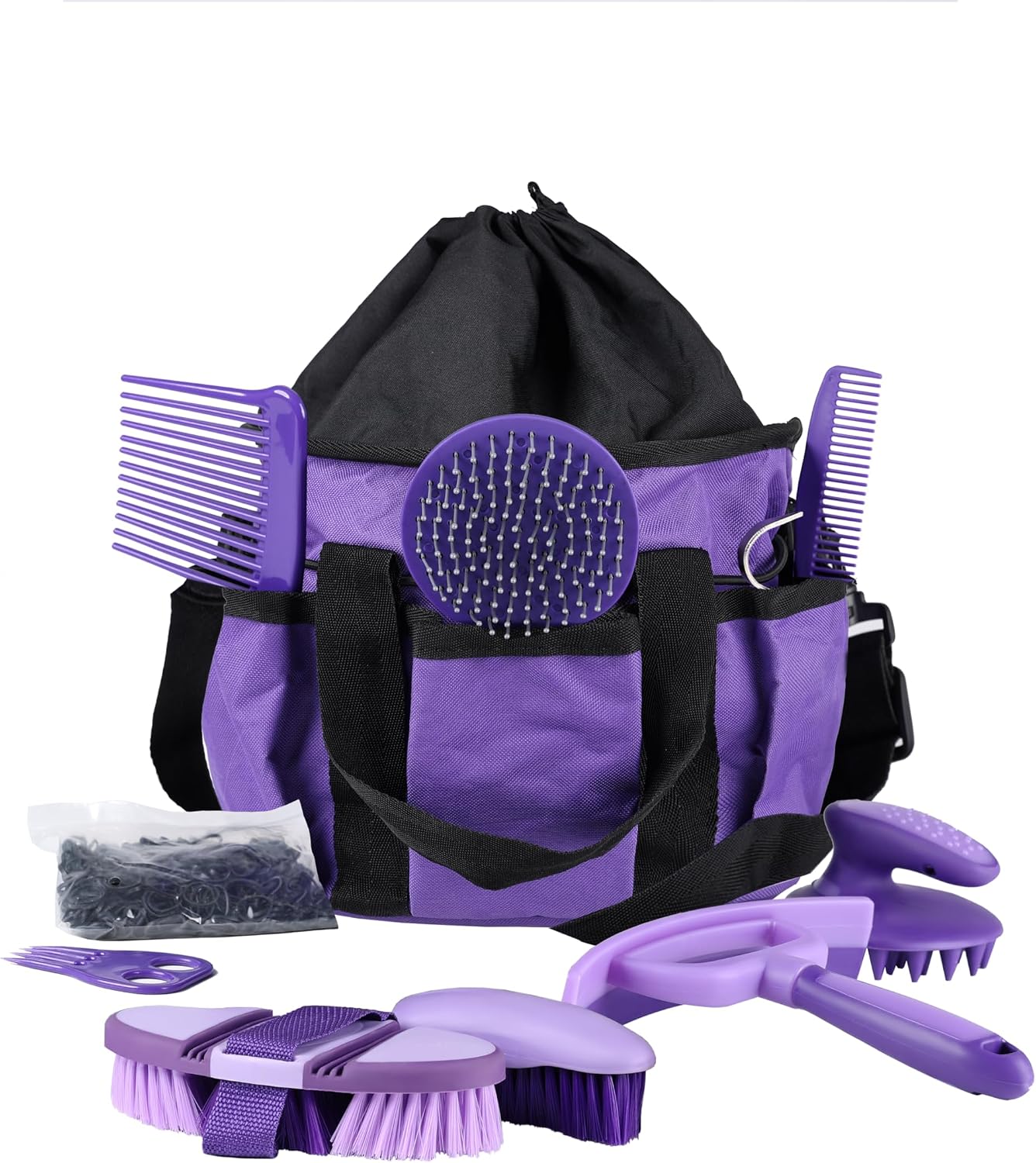 Harrison Howard Horse Grooming Kit 9 Piece with Tote Bag, Non-Slip Horse Brush Set for Shedding, Bathing, Hoof Care, Mane & Tail Grooming, Equine Grooming Supplies Purple