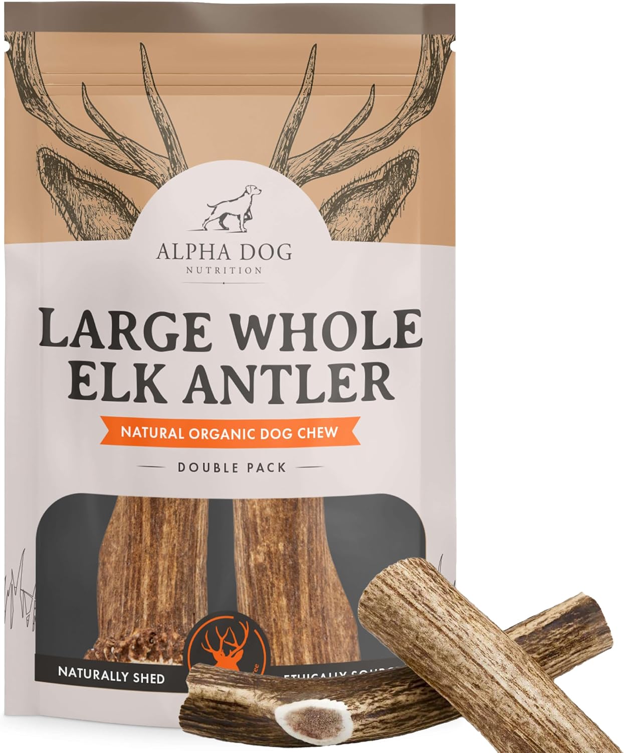 Alpha Dog Nutrition Elk Antler Chews, Large, Whole