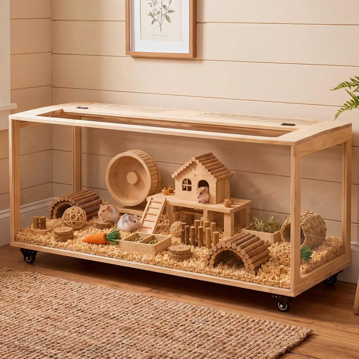 Menkxi 48″ x 20″ x 20″ XL Hamster Cage with Wheels, 360° Clear View Acrylic