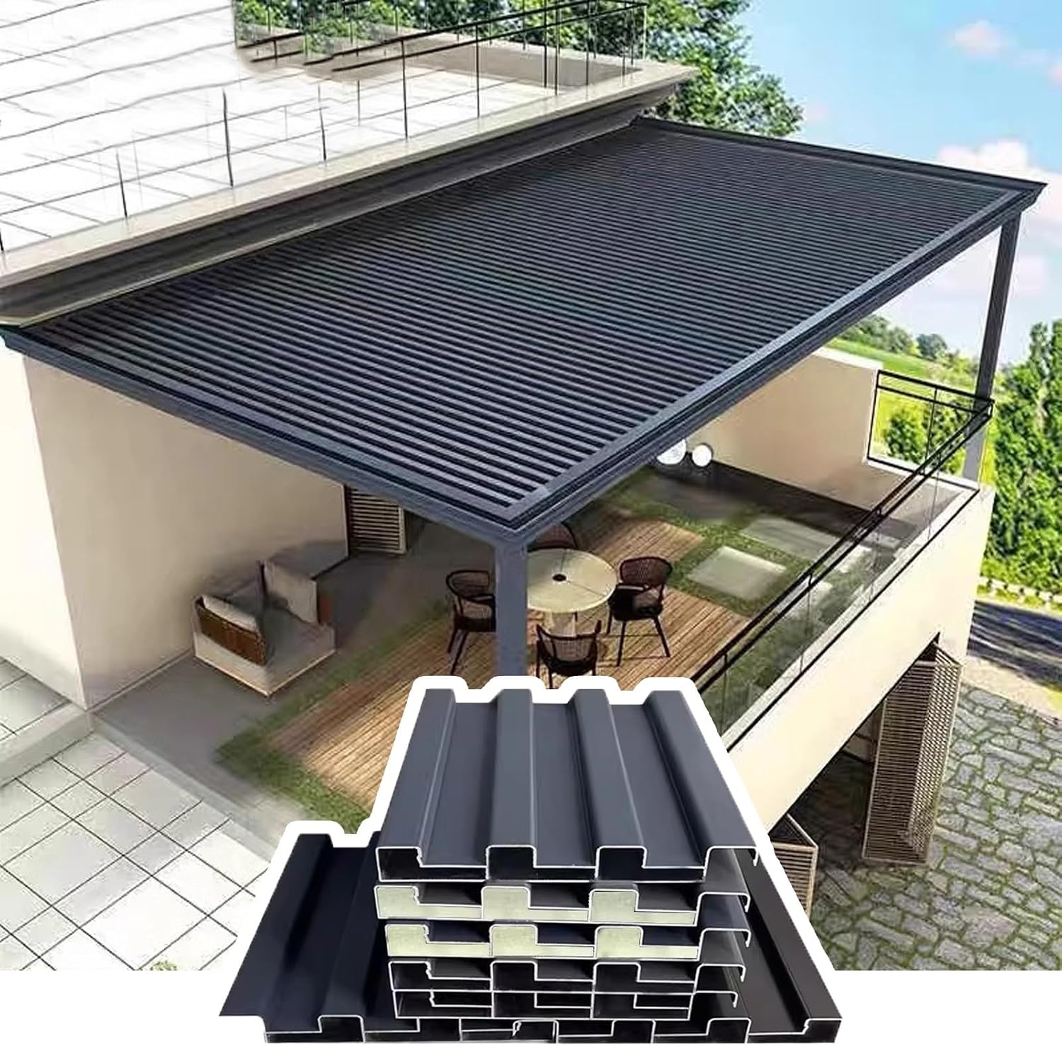 Metal Roofing Panel, Aluminum Ceiling Panels Tin Roof with Polycarbonate Aluminum, Various All-Weather Cladding of Metal for Patio Sun Room Building(W-3m/118.1in,L- 2.5m/98.4m