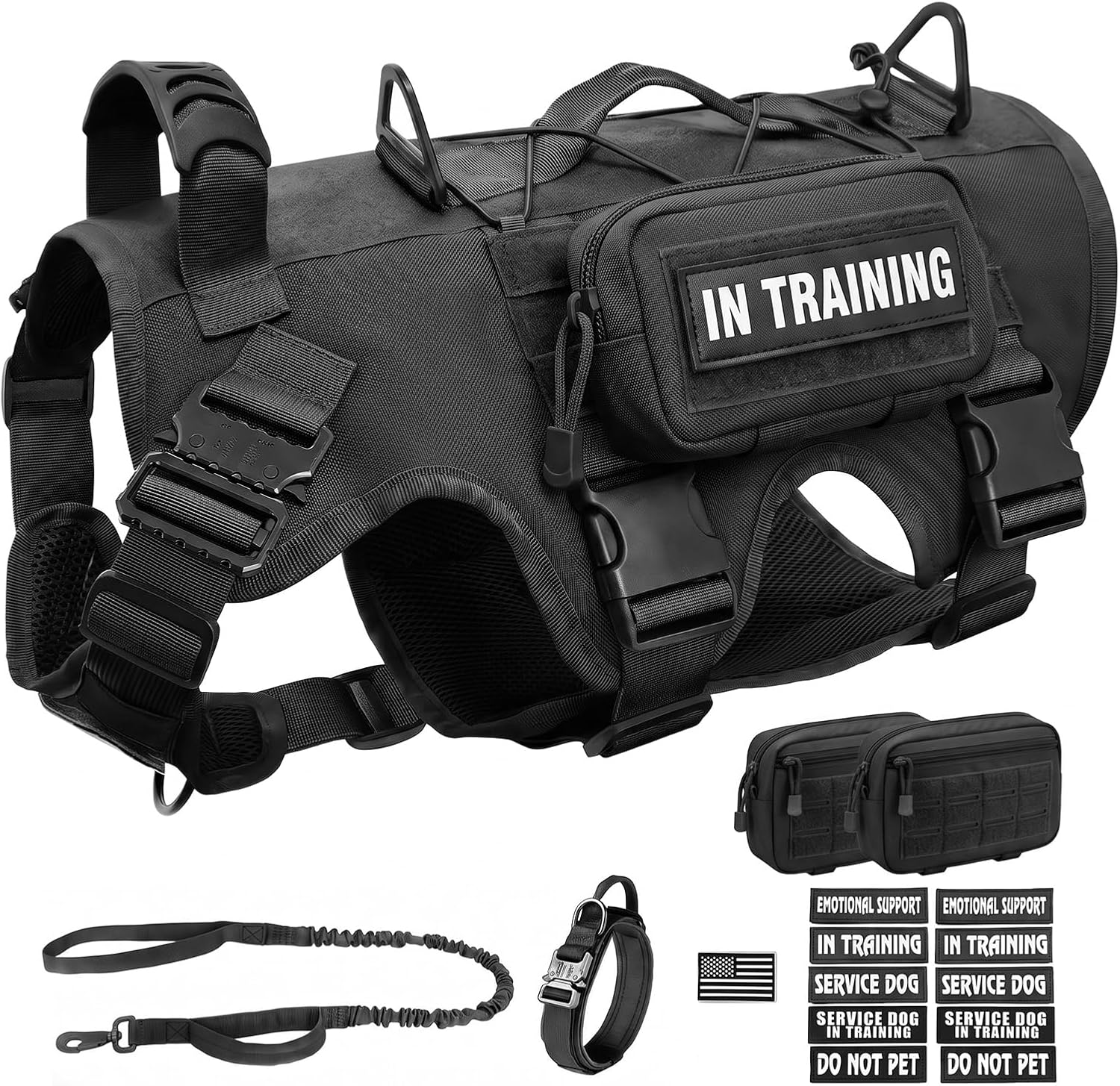 Tactical Dog Harness for Large Dog with Leash & Collar No-Pull Dog Harness