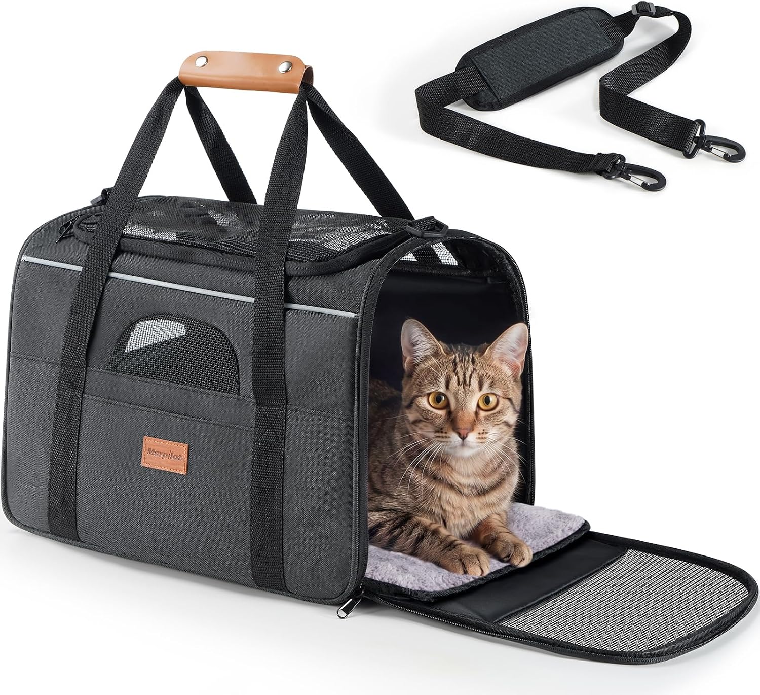 Morpilot Airline Approved Cat Carrier for Pets up to 15lbs,16.5″ x11″ x11″