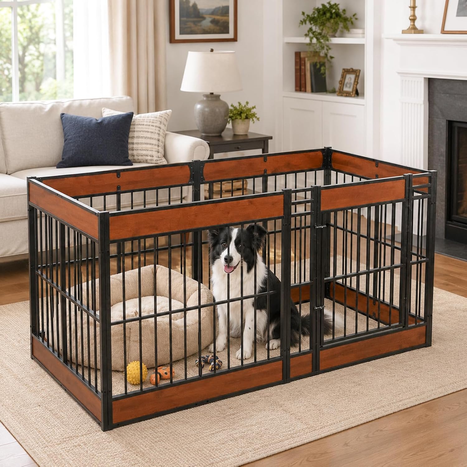 Furniture Style Dog Playpen, 27.5″ Tall Indoor Dog Pen with Wood Panels