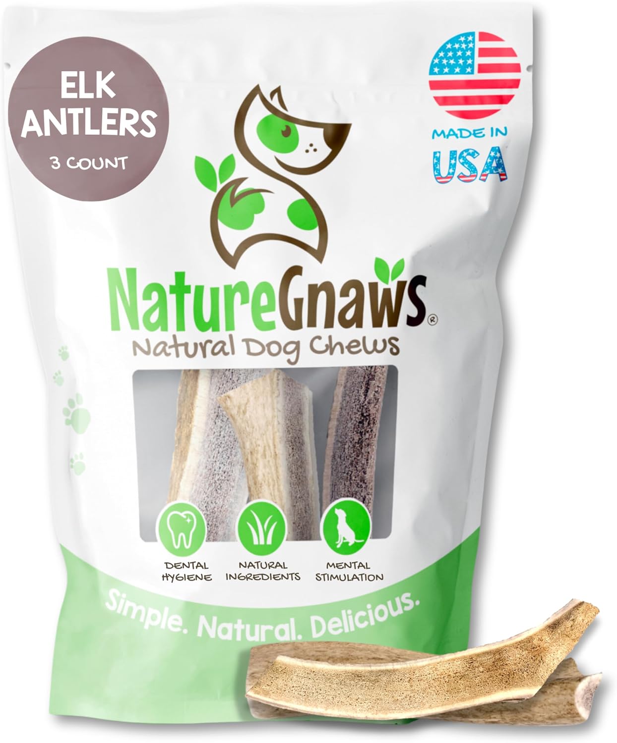 Nature Gnaws USA Elk Antlers 5-8″ Dog Chews, 3 Count
