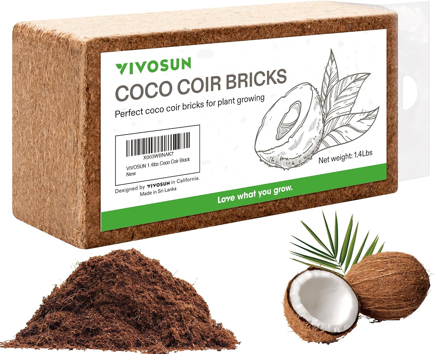 VIVOSUN Coco Coir Brick, 1.4lbs 100% Natural Organic Coconut Fiber