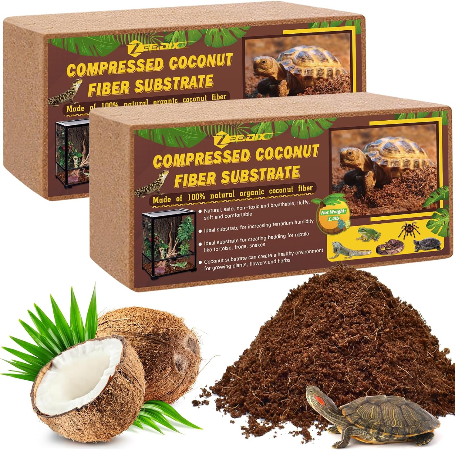 ZeeDix 2 Pack Coconut Fiber Substrate, Premium Coco Coir Reptile Substrate