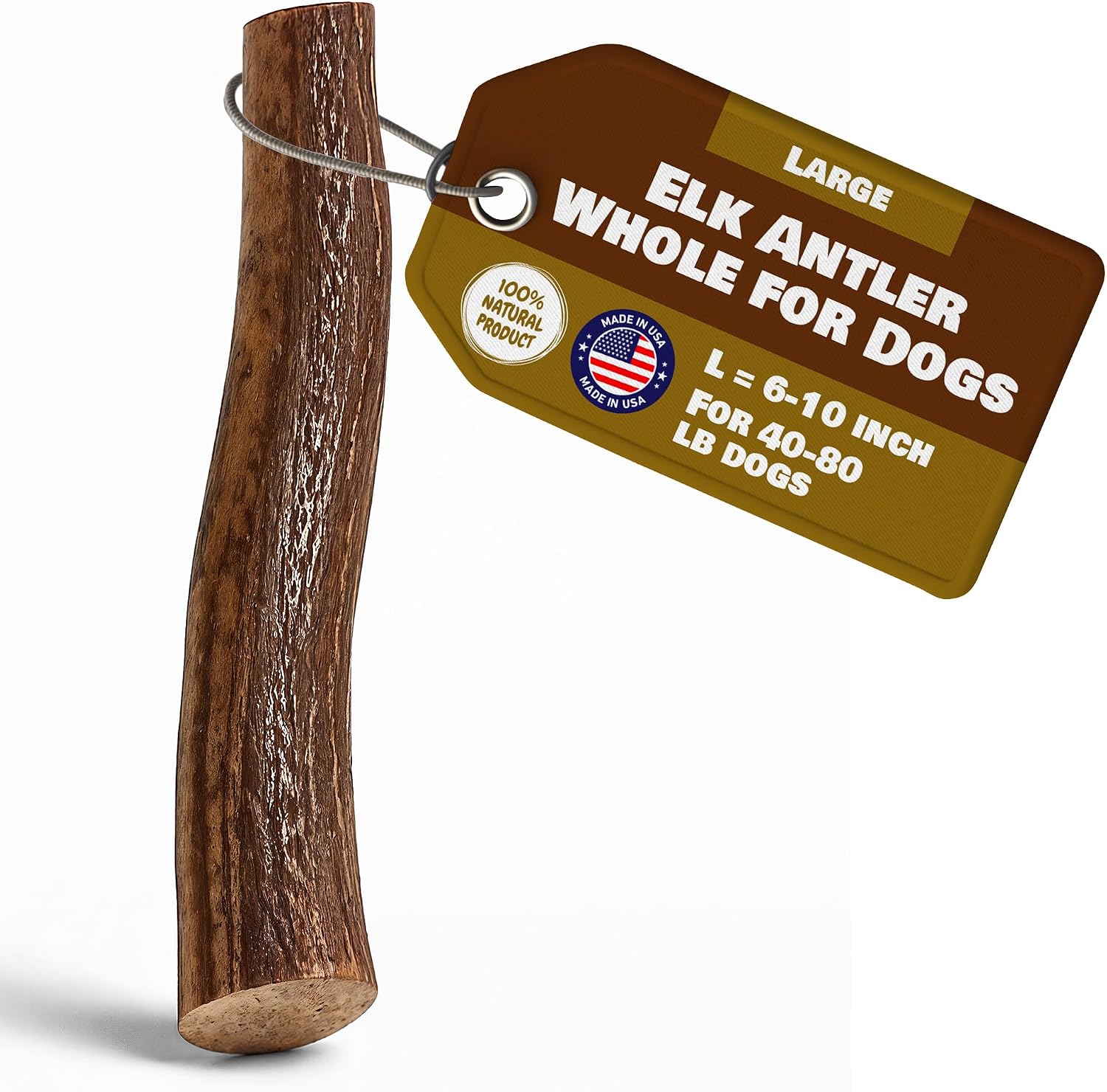 Large Whole Elk Antlers for Dogs | 100% Natural & Organic | Dog Elk Antler for Aggressive Chewers | Whole Dog Antler Chews for Dogs and Puppies 40-80 lbs | 6-10 Inches, 8 oz