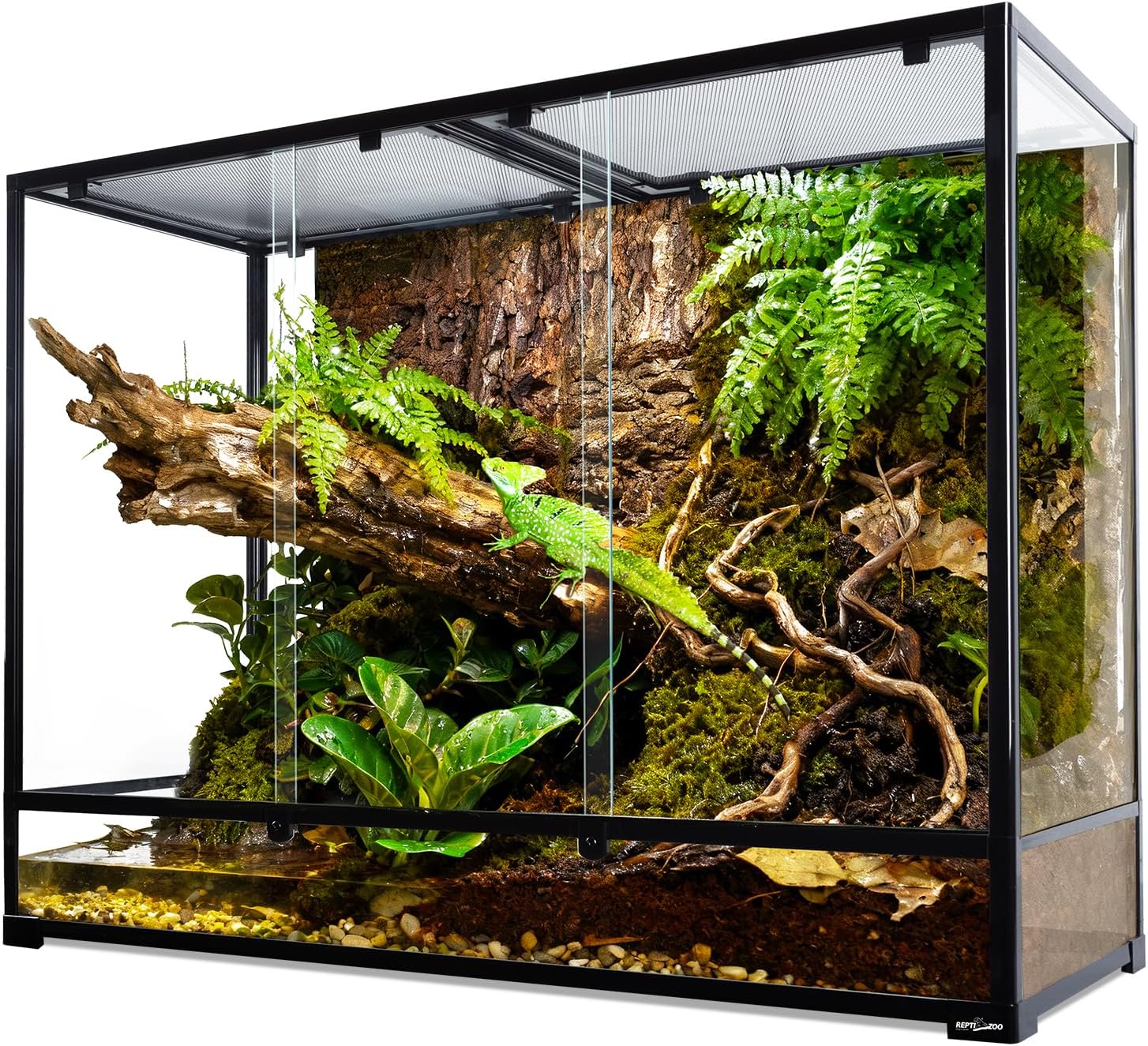 REPTI ZOO Large Glass Reptile Tank 48″x18″x36″, 130 Gallon Vertical Reptile Terrarium with Front Opening Door & Ventilated Mesh, Paludarium Tank for Chameleon lizard Frogs Arboreal Reptiles Amphibians