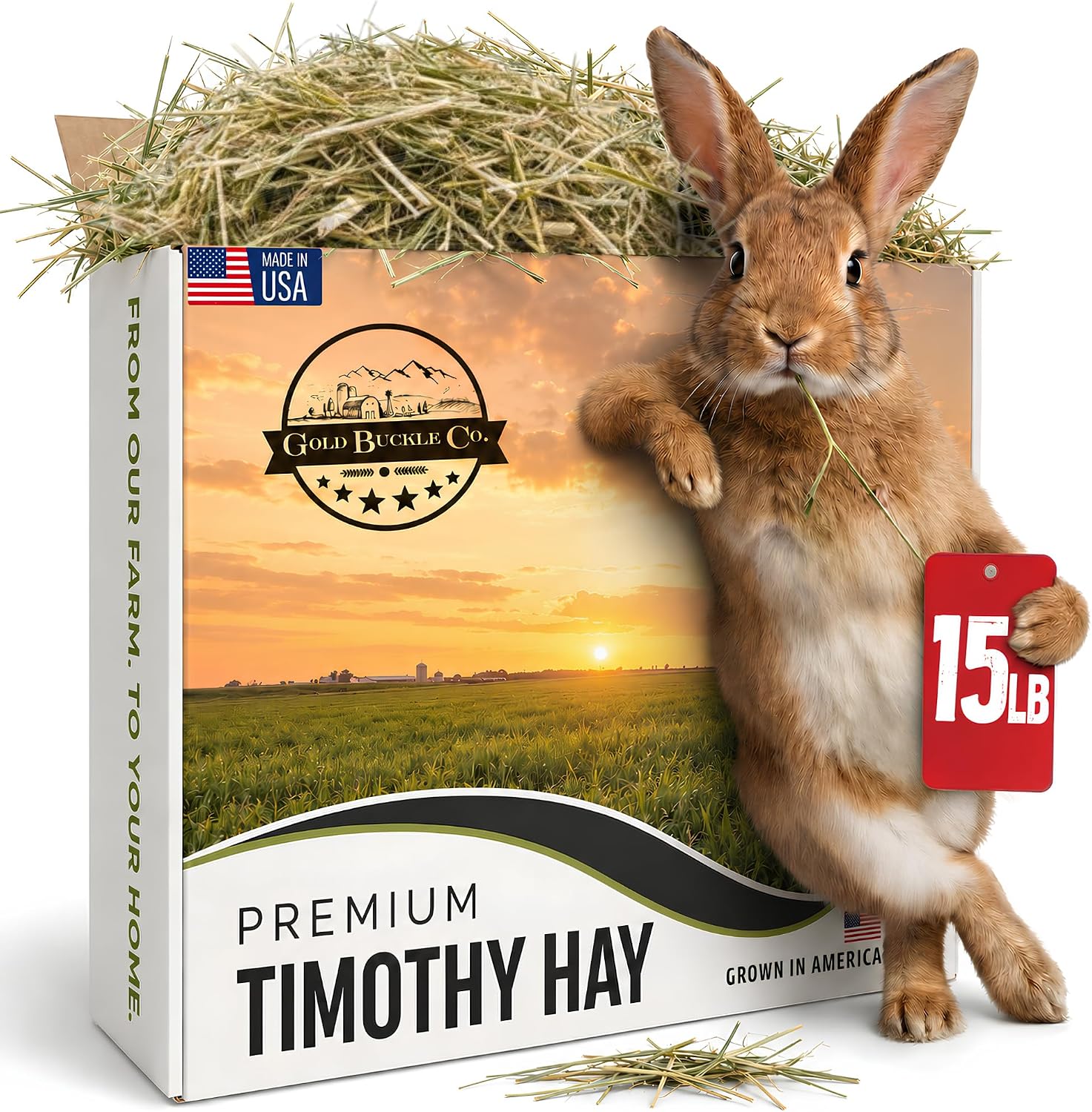 Premium Timothy Hay for Rabbits & Guinea Pigs- All Natural, USA Grown, 15lb