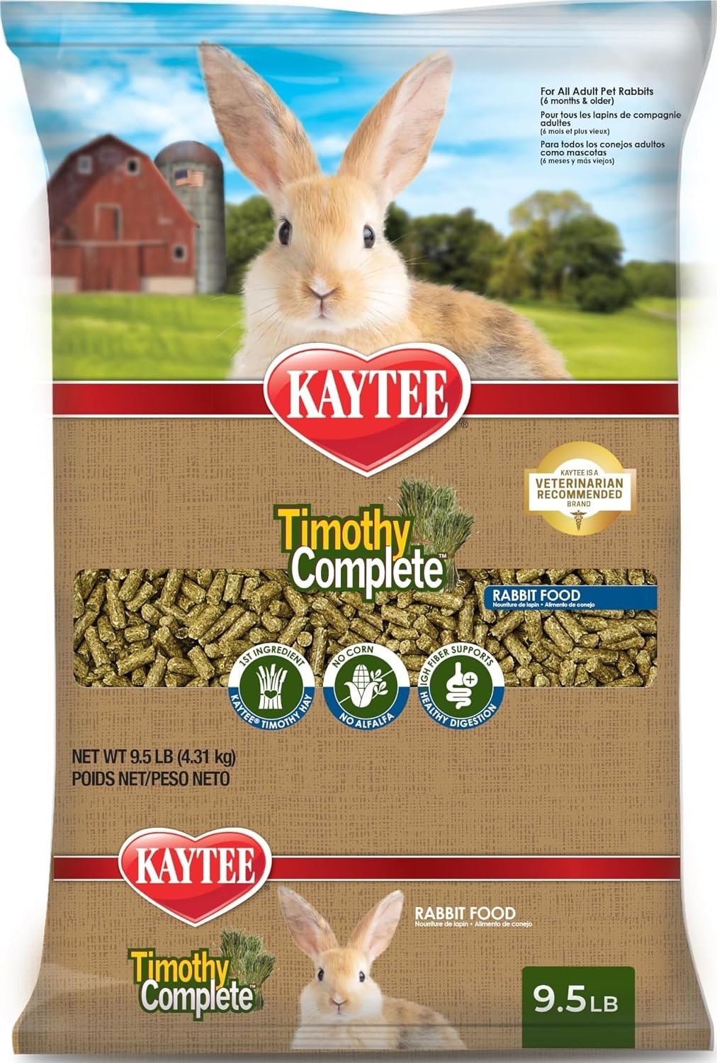 Kaytee Rabbit Food, Timothy Complete Rabbit Food Pellets, 9.5 Pounds