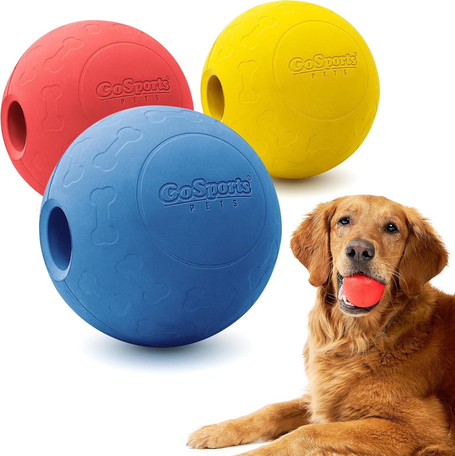 GoSports Pets Solid Rubber Dog Balls – Heavy Duty for Aggressive Chewers – 3 Pack, 2.5 Inch