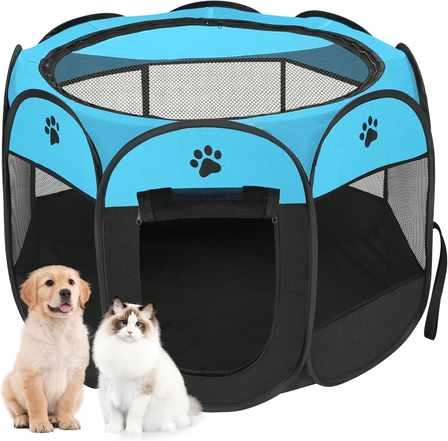 Pet Cat Playpen for Indoor Cats Enclosed, Portable Foldable Dog Playpen Outdoor with Zipper Top Cover Door for Dogs, Cats, Small Animals