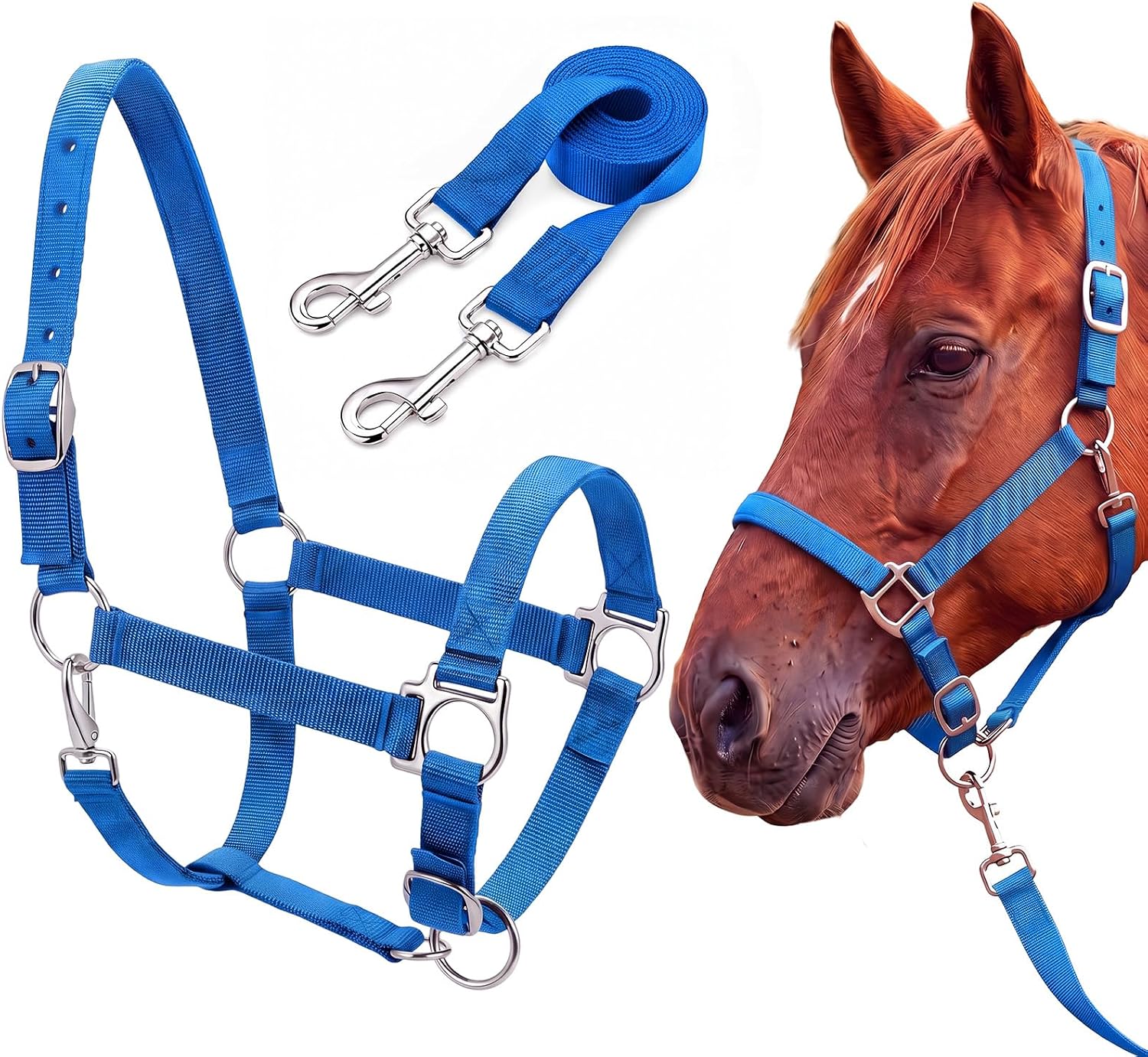 2 Pack Nylon Horse Halter with Reins Adjustable