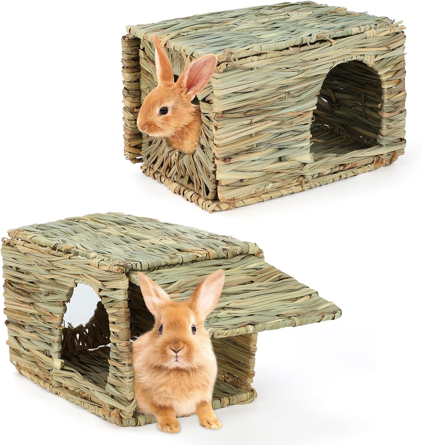 BWOGUE 2 Pack Grass Bunny House, Natural Hand Woven Seagrass Hideaway Toy