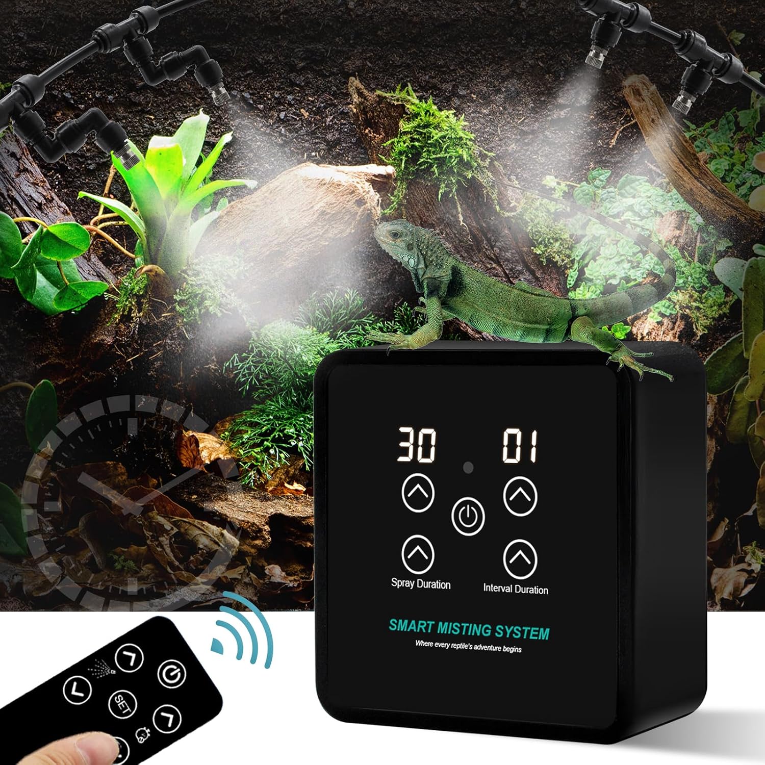 MECESOR Automatic Reptile Mister Humidifier with Timer,Programmable Terrarium Reptile Mister System for Chameleons, Snakes,Frogs,Turtles & Lizards – Smart Spray Control