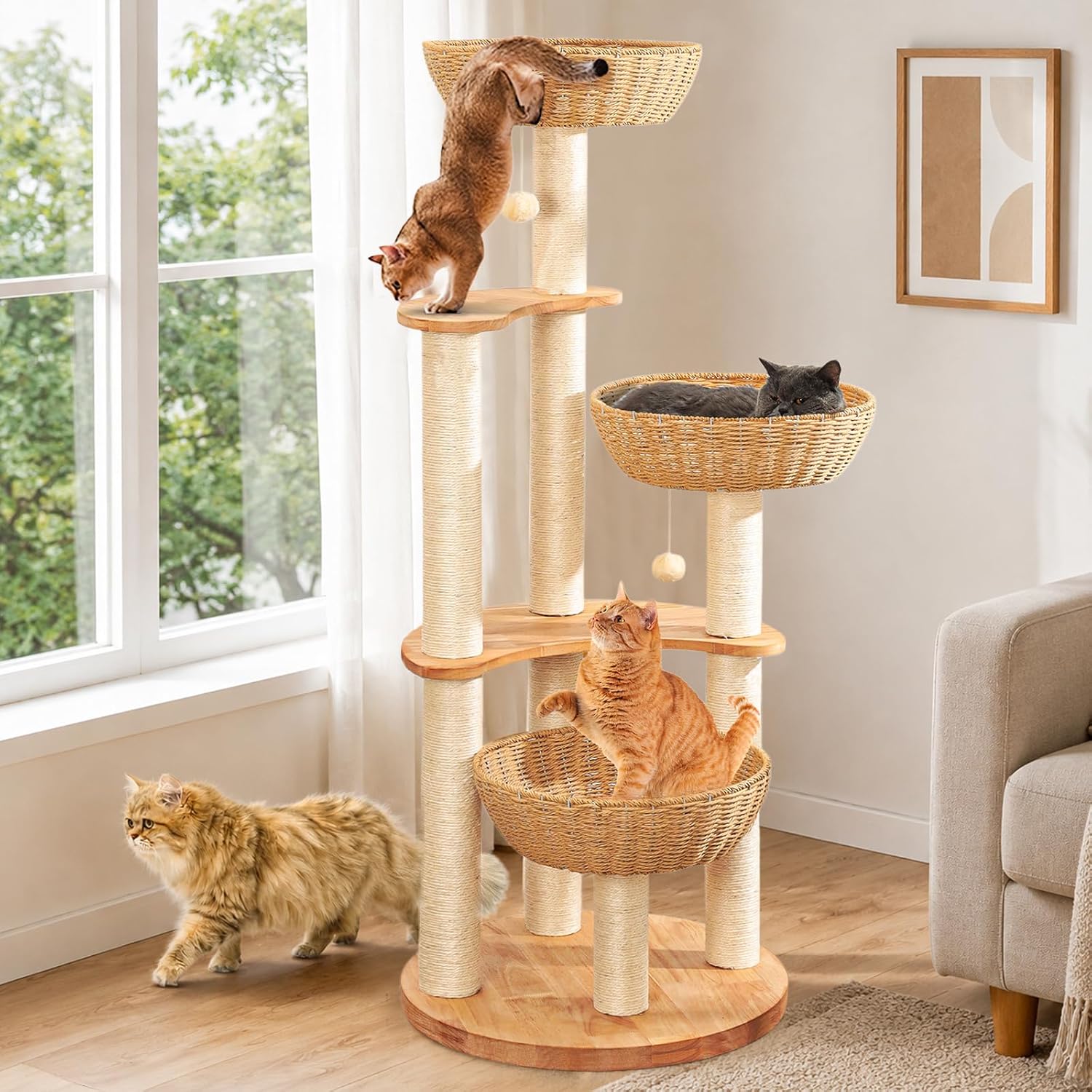 SHODMI 54″ Modern Cat Tree Tower for Indoor Cats, Large & Multi-Cat Homes