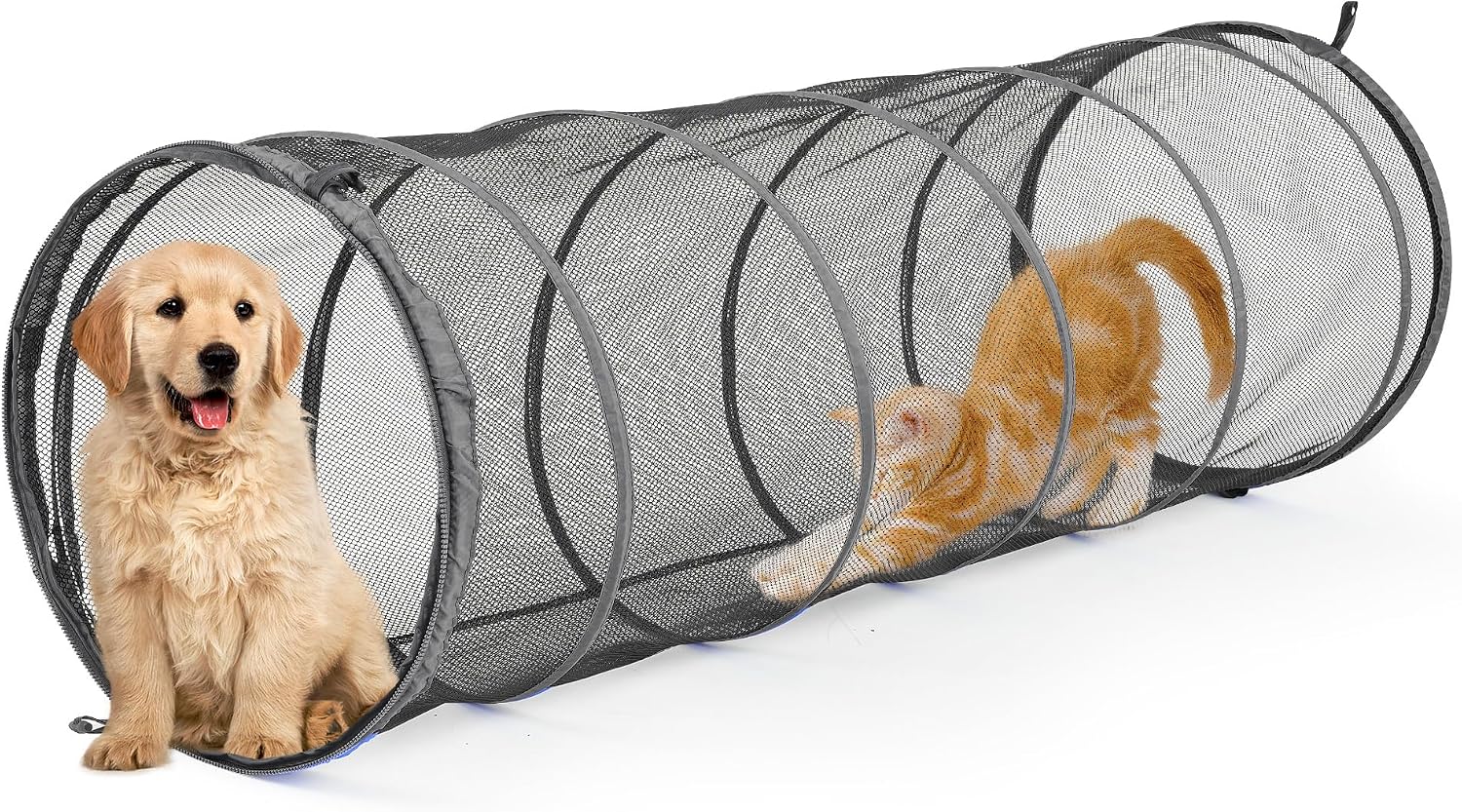 Cat Straigh Tunnels, Foldable Cat Tubes Easy to Connect with Zipper DIY in Multiple Ways,Pet Toys for Cats, Rabbit, Puppy (Grey)