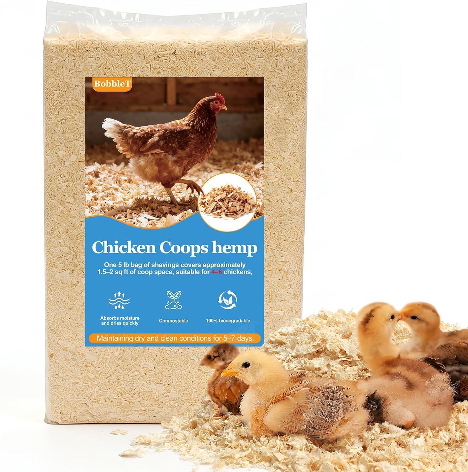 80 Ounces Premium 100% Natural Radiata Pine Shavings for Chicken Coop Bedding,5LB Wood Pine Shavings,Super Absorbent,Low Dust,Eliminating Bad Smells for Chicken Coops Nesting Boxes Brooder