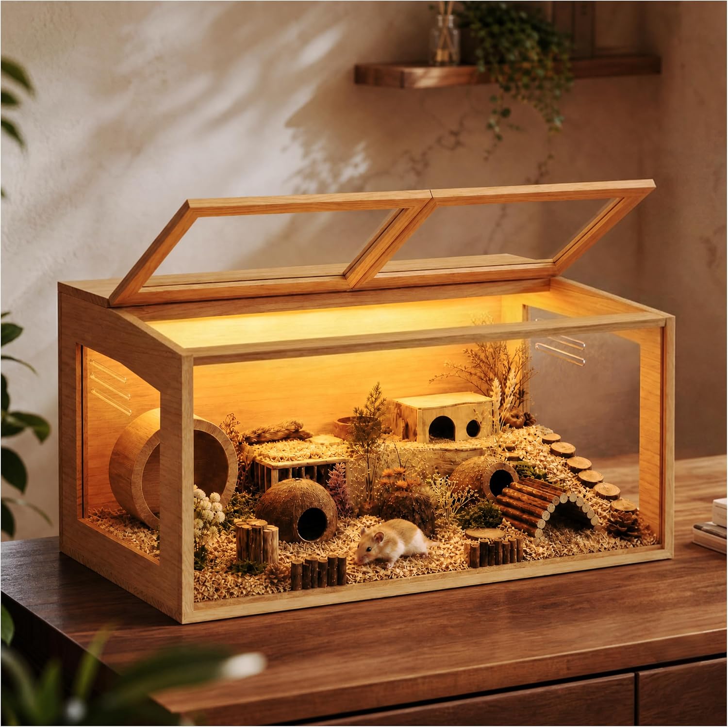 32″ L x 16”W Wooden Hamster Cage with Openable Top & Acrylic Window
