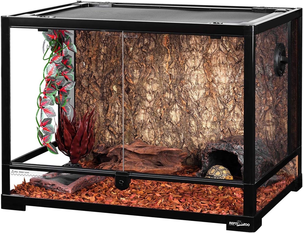 REPTI ZOO Large 34 Gallon Reptile Glass Tank,Front Opening Double Hinge Door 24″ x 18″ x 18″, Screen Ventilation Terrarium (Backgrounds not Include)