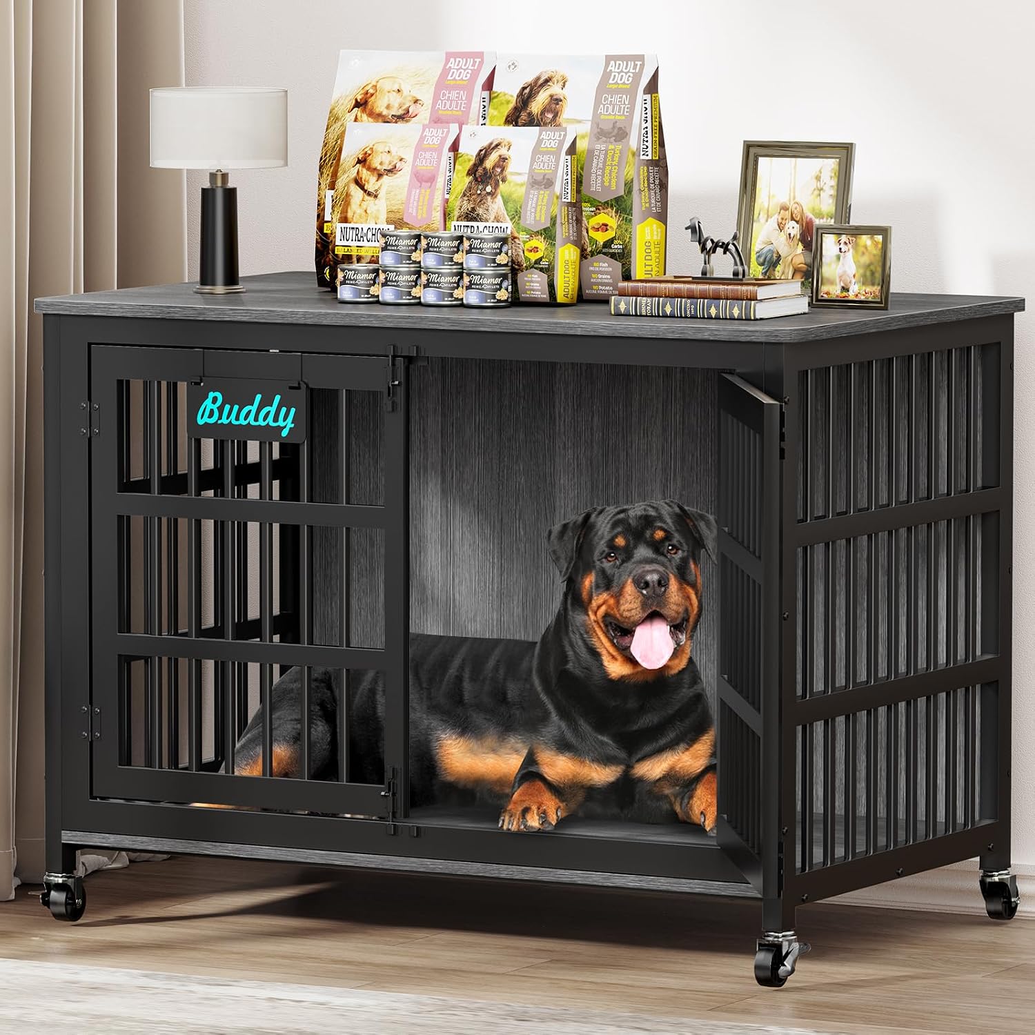 EasyCom 46″/42″/33″ XXL Heavy Duty Dog Crate Furniture with Casters
