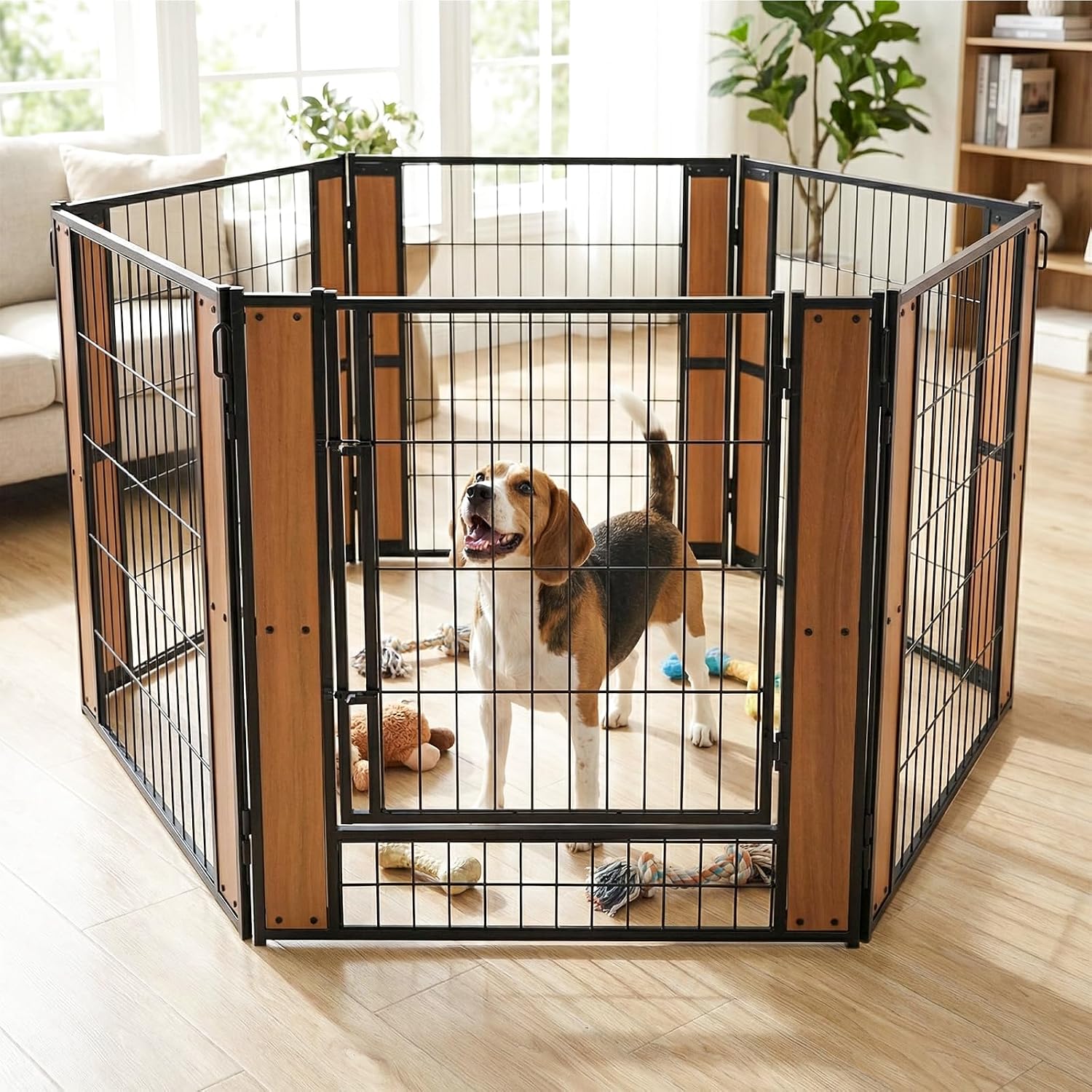 Furniture Style Dog Playpen 32″ H, 6 Panels, Oak