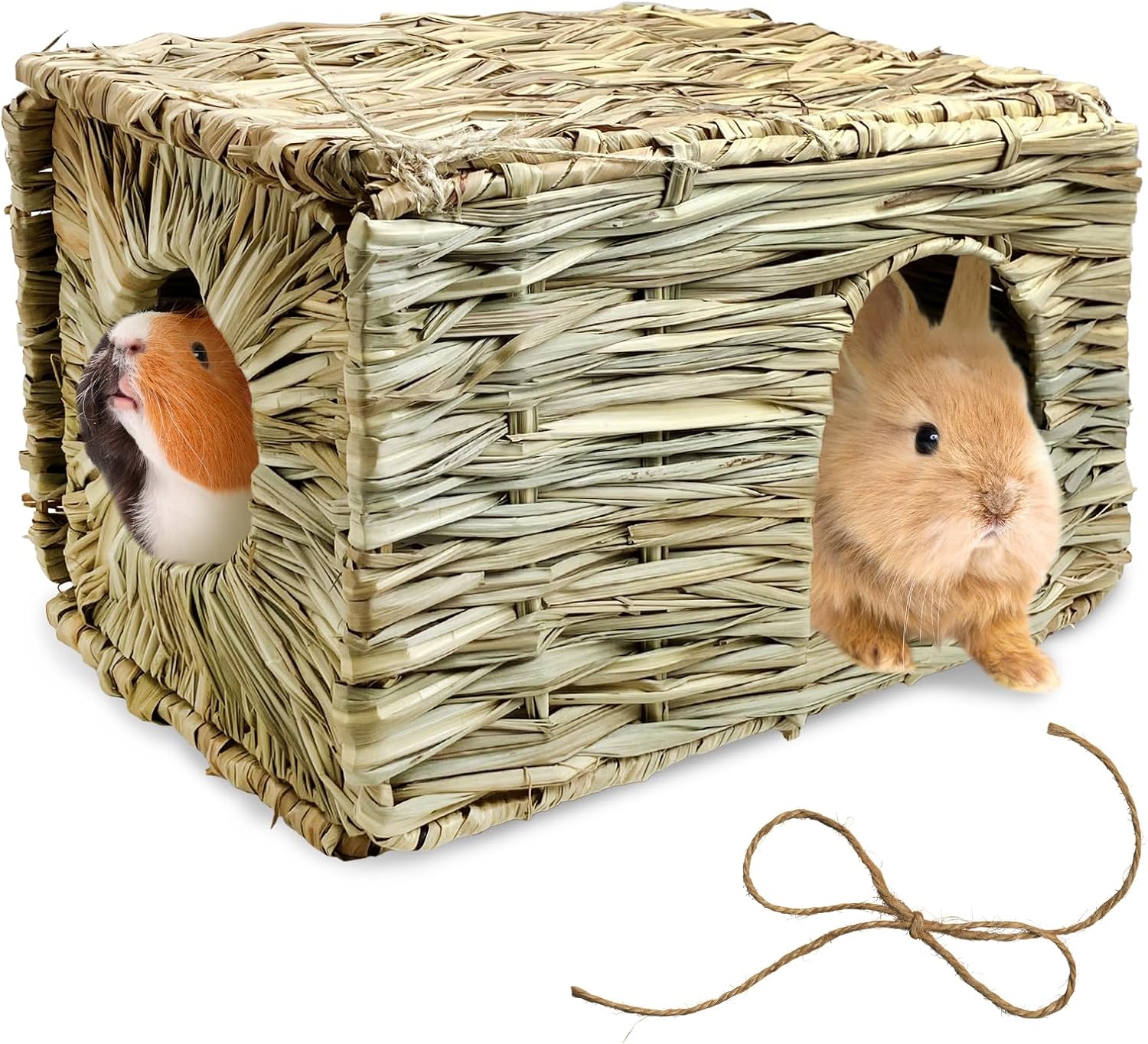 Tfwadmx Rabbit Grass House – Natural Hand Woven Seagrass Play Hay Bed, Hideaway Hut Toy for Bunny Hamster Guinea Pig Chinchilla Ferret