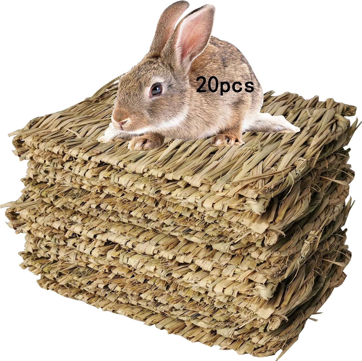 Hamiledyi Hay Mats for Rabbits, 20 Pack Woven Straw Bunny Grass Bed