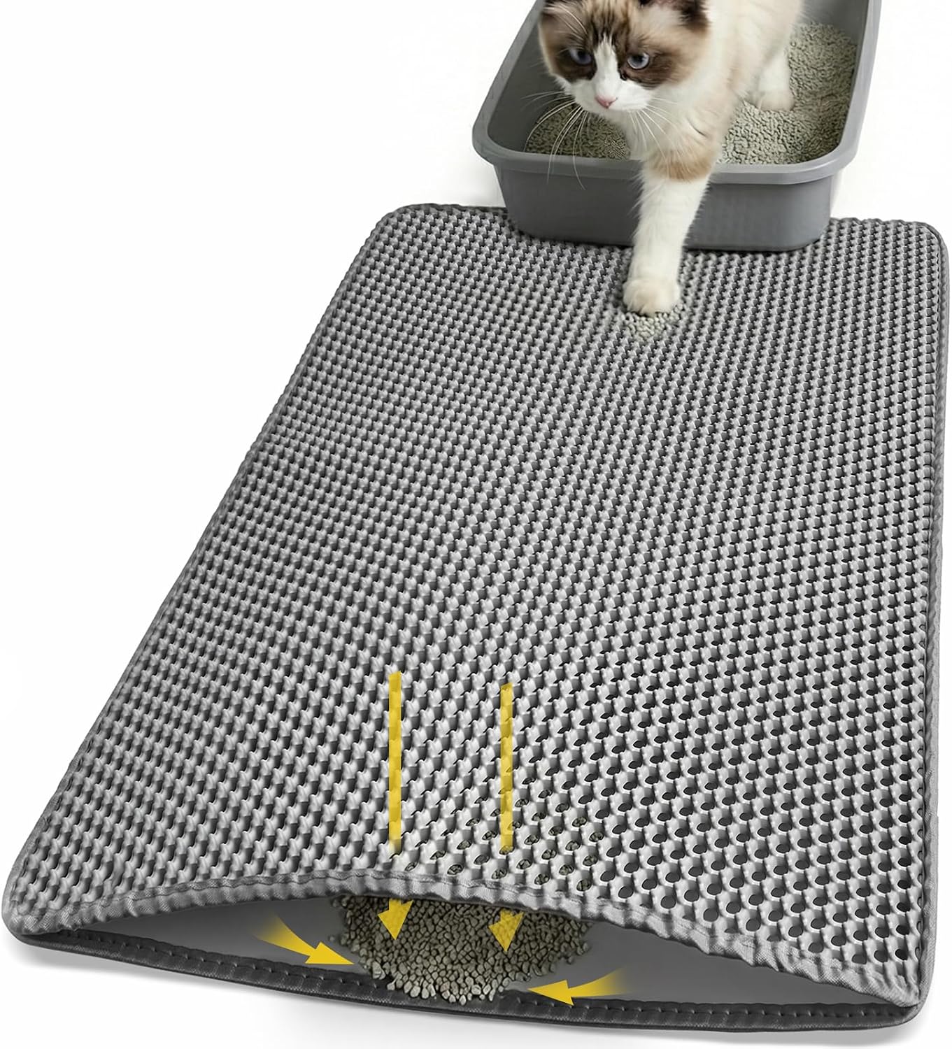 Cat Litter Mat 24×35 Inches, Honeycomb Double Layer Litter Trapping Mat, Waterproof Leakproof Urine Proof Cat Litter Box Mat for Cat Litter Box Area, Floor, Kitty Litter Rug