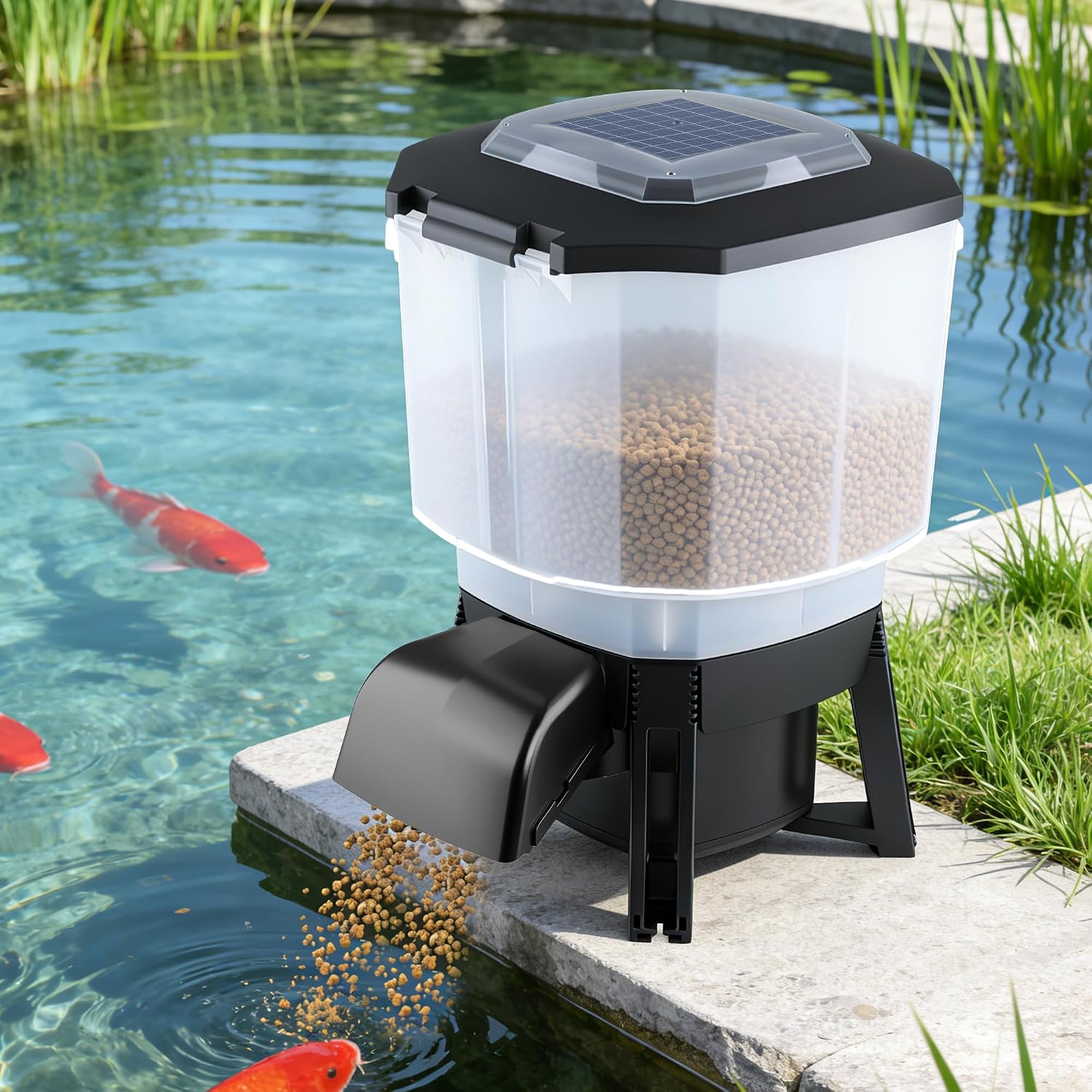 Solar Automatic Fish Feeder for Pond, Big Tank Auto Outdoor Koi Fish Feeder