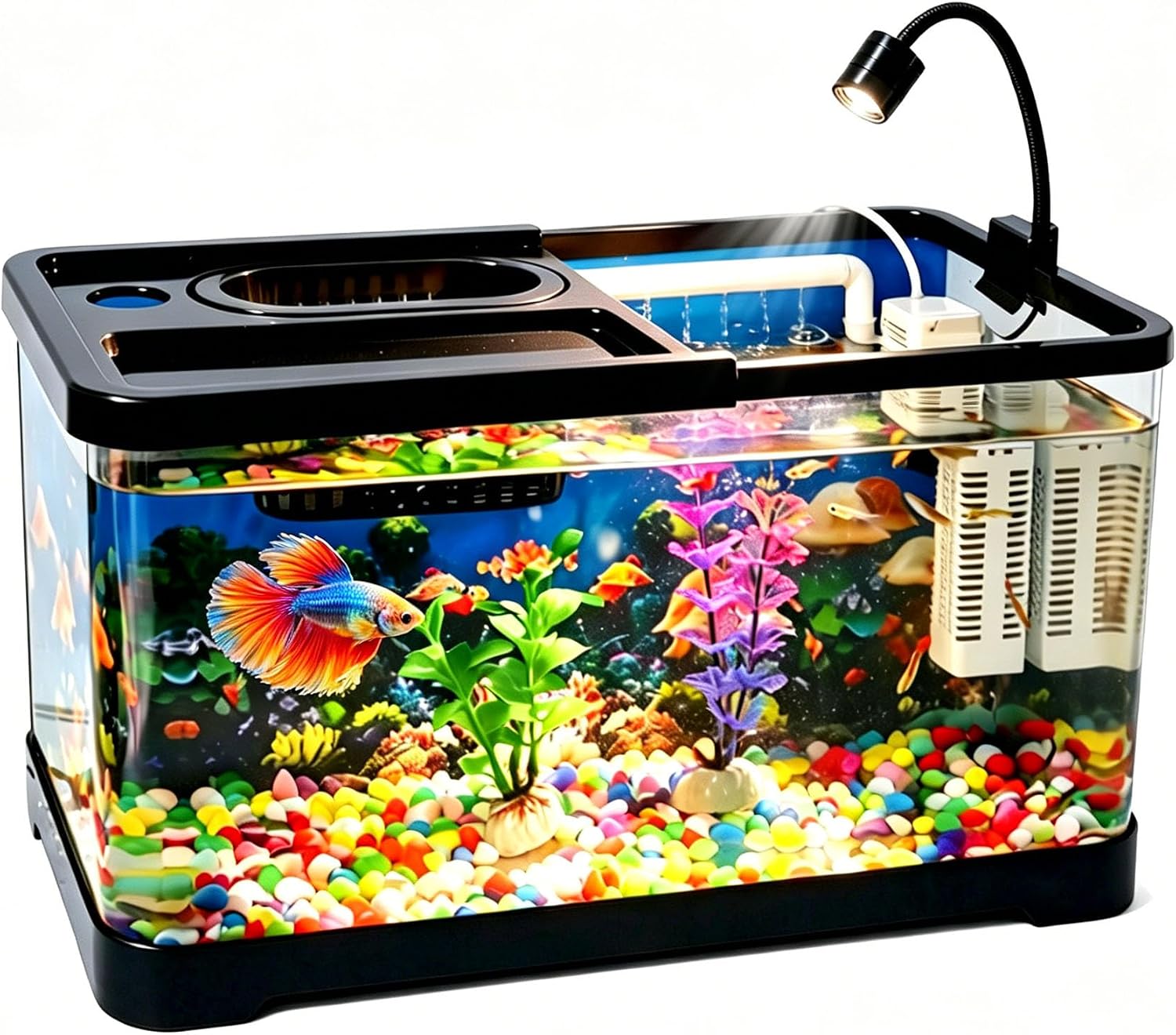 4 Gallon Fish Tank All in One Aquarium Starter Kit with Light and Filter