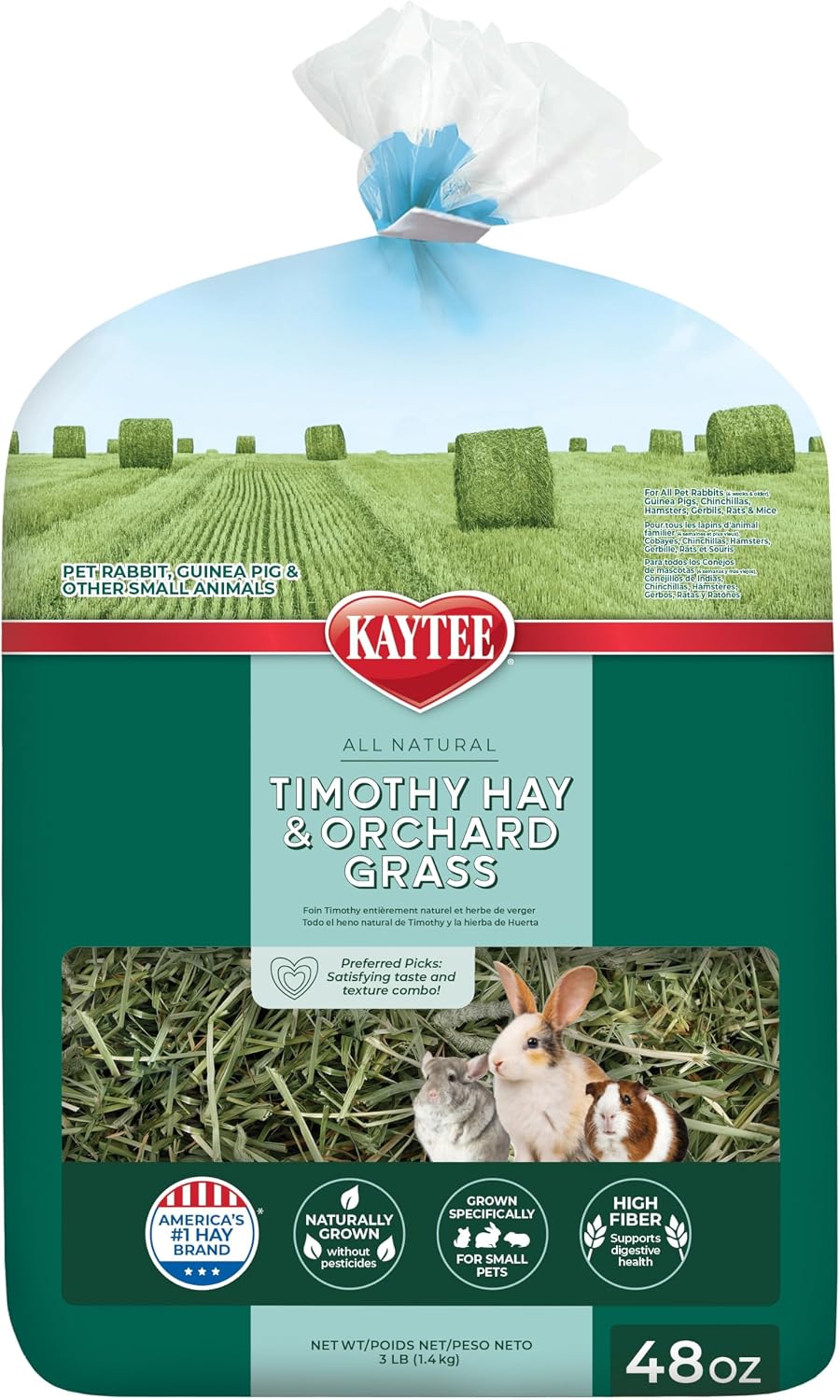 Kaytee Timothy Hay & Orchard Grass for Guinea Pigs, Rabbits & Other Small Animals, 48 oz