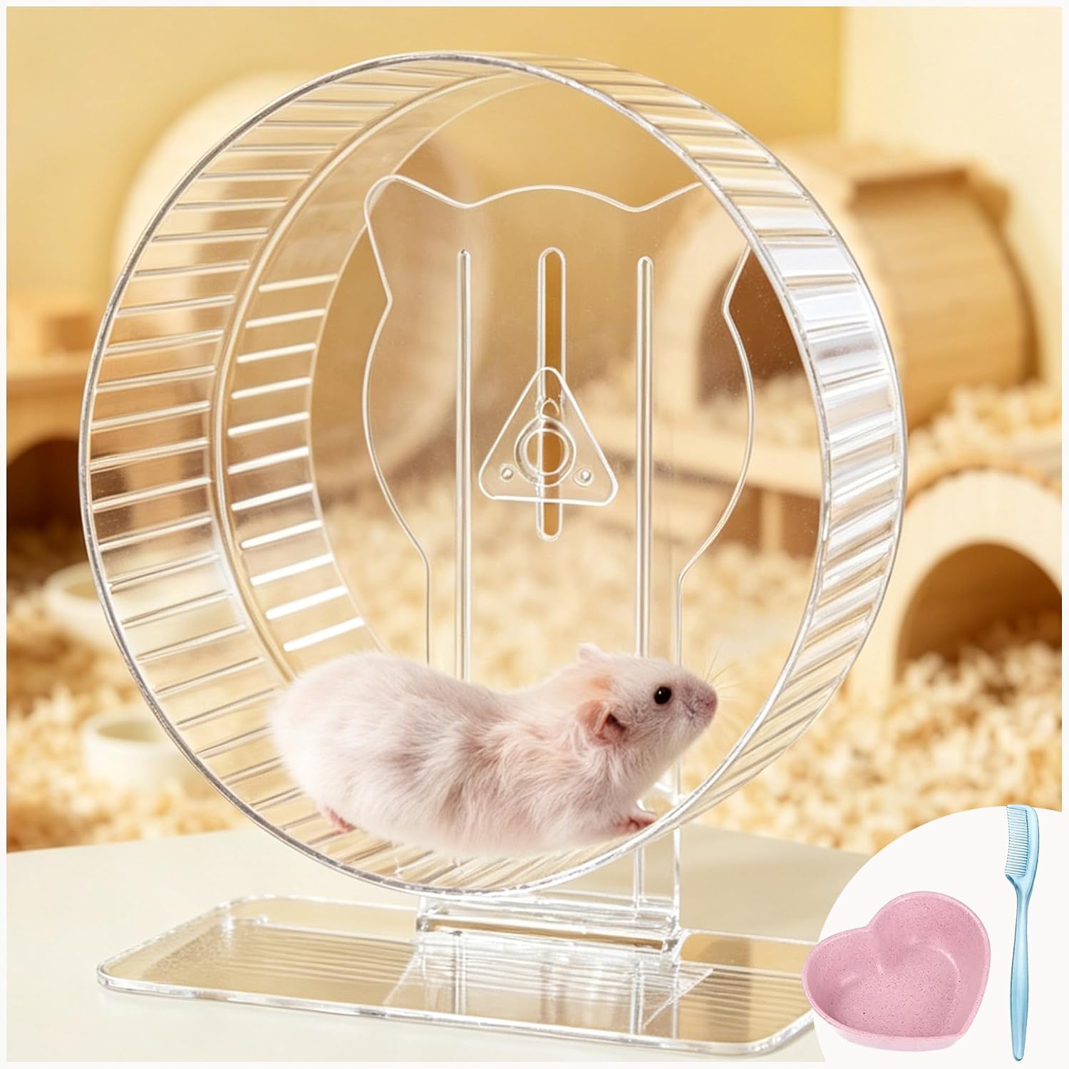 Silent Hamster Wheel 9.3″, Quiet Spinner Running Wheel with Adjustable Stand & Non-Slip Track – Ideal Small Animal Cage Accessories for Hamsters Gerbils Dwarf Syrian Mice